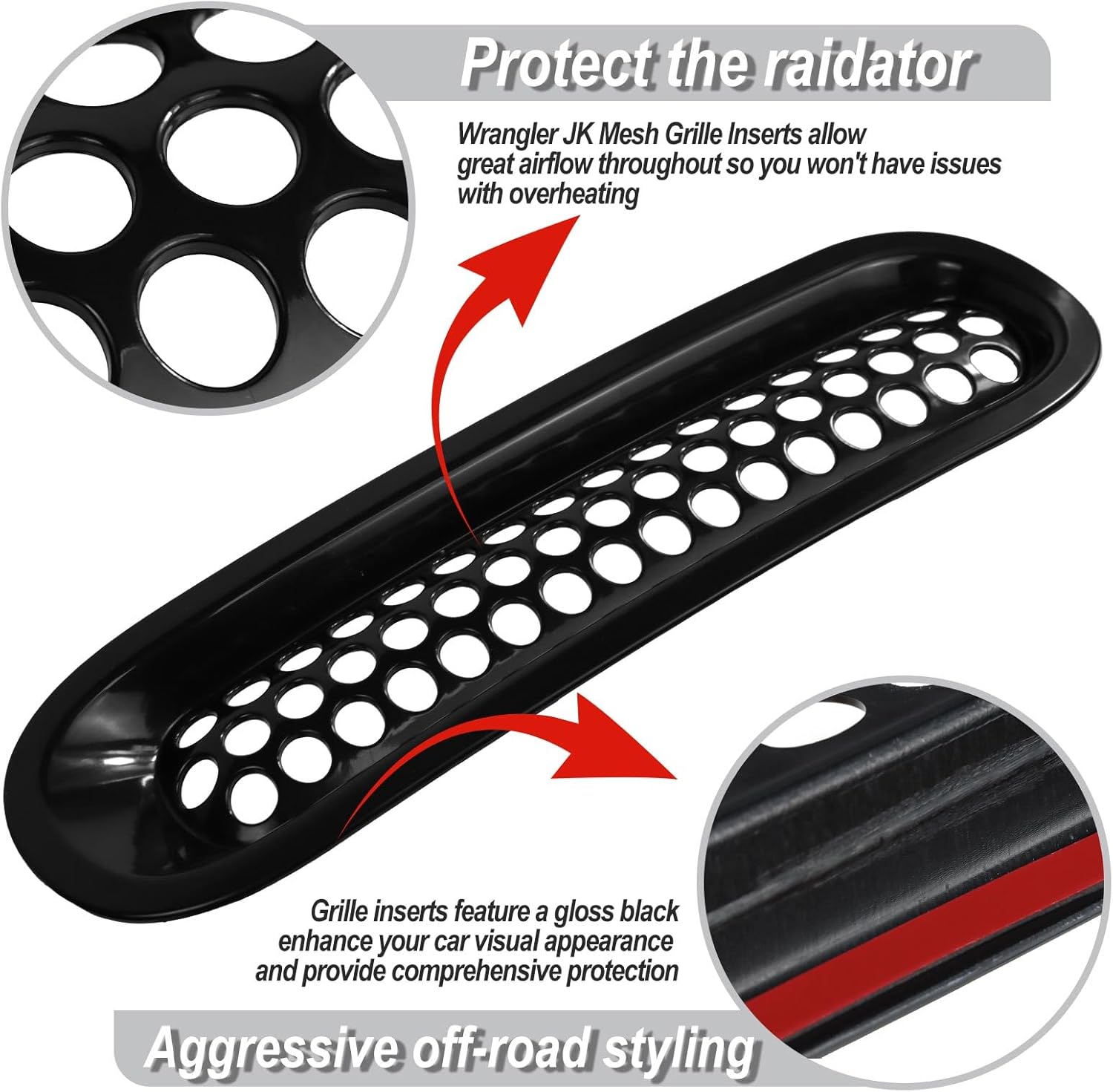 Paquete de 7 insertos de parrilla aptos para Jeep Wrangler JK, protector de rejilla frontal negro compatible con Jeep Wrangler de 2 puertas y 4