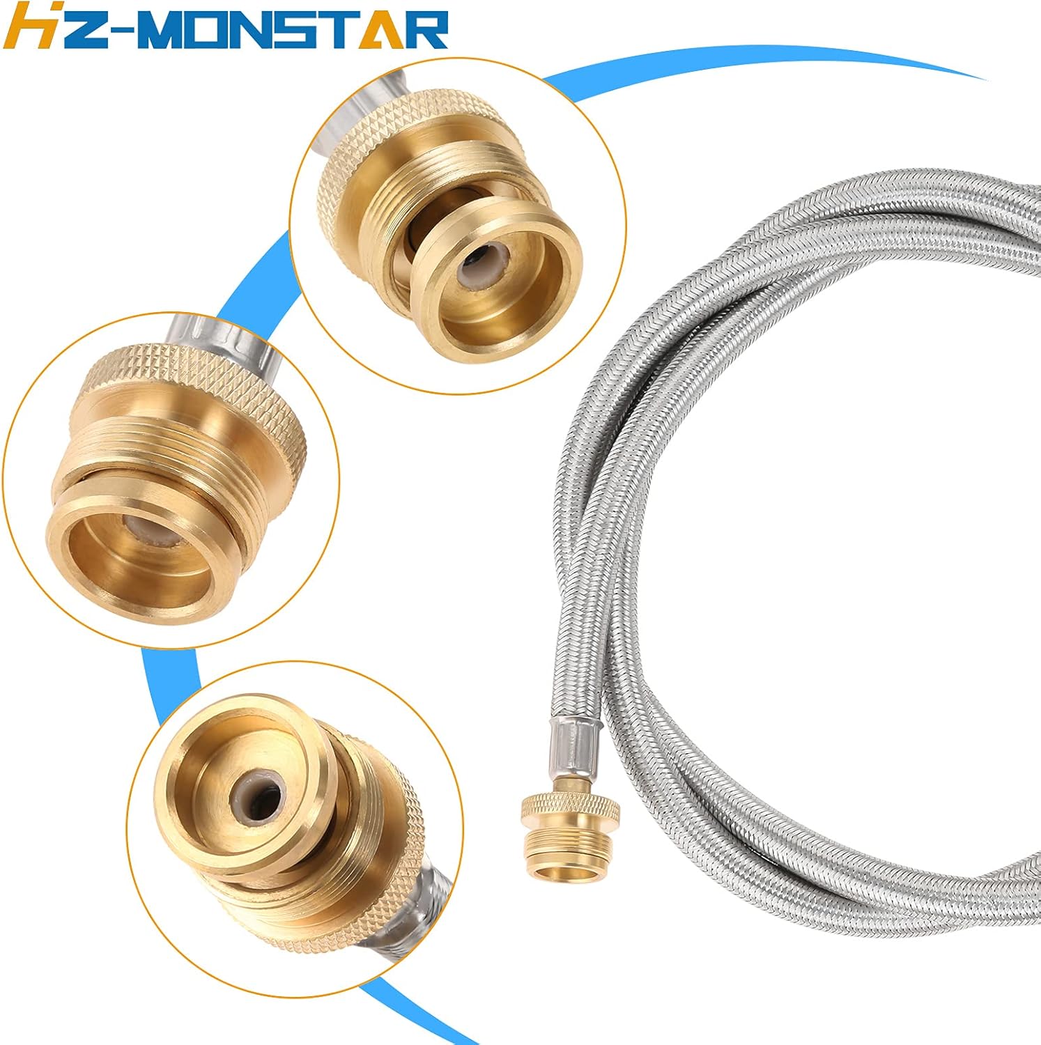 Adaptador de manguera de propano de 6 pies de 1 libra a 20 libras con adaptador de manguera de propano trenzado de acero inoxidable para tanque