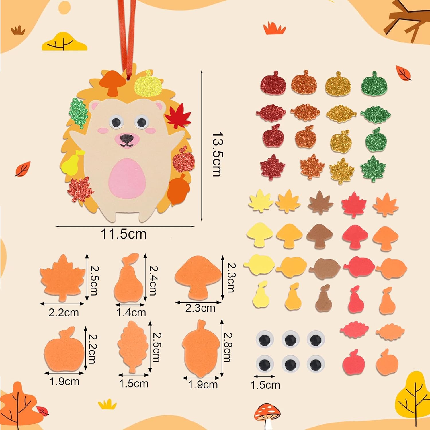 Paquete de 24 kits de manualidades de erizo para niños, calcomanías de espuma de erizo, bricolaje, arte y manualidades de otoño para niños y niñas,
