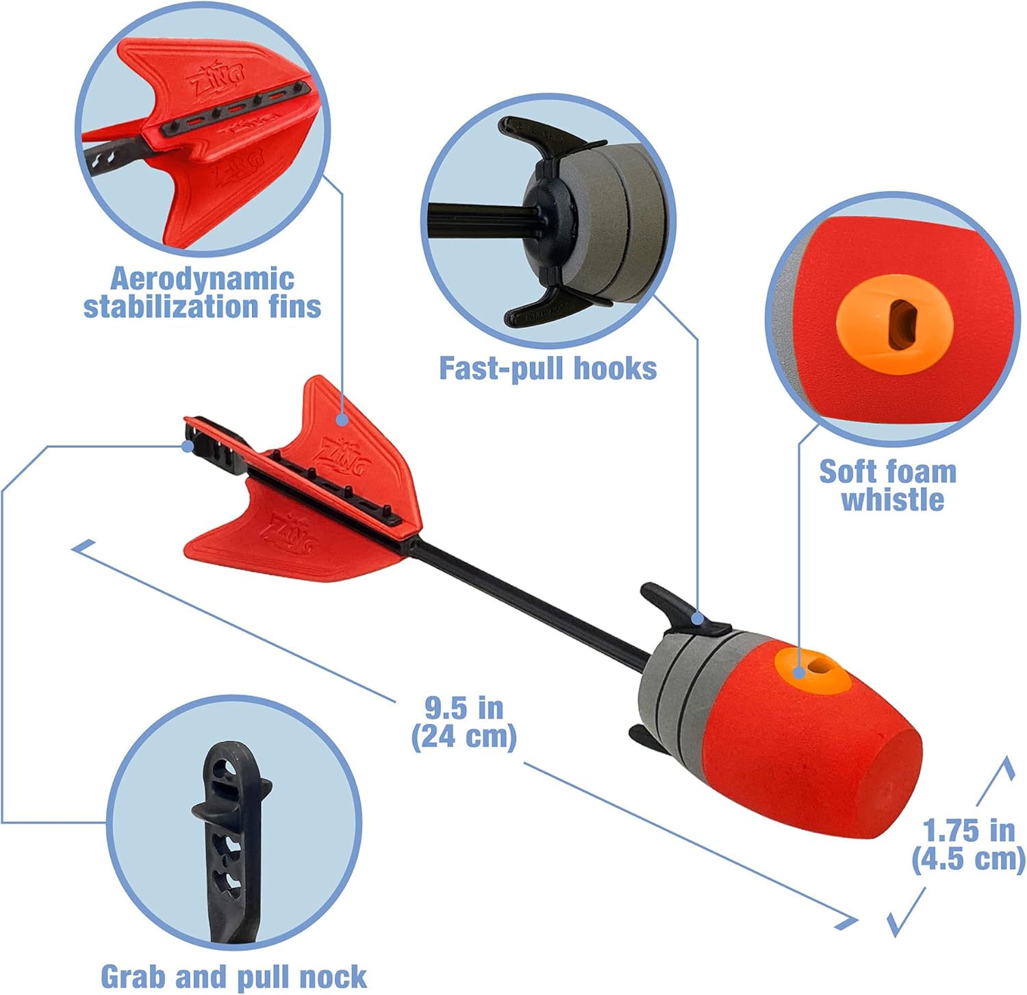 Zing Zonic – Paquete de repuesto de flecha silbante  Incluye 10 flechas silbantes zónicas, arco HyperStrike compatible, arco Firetek, arco Z-Tek,