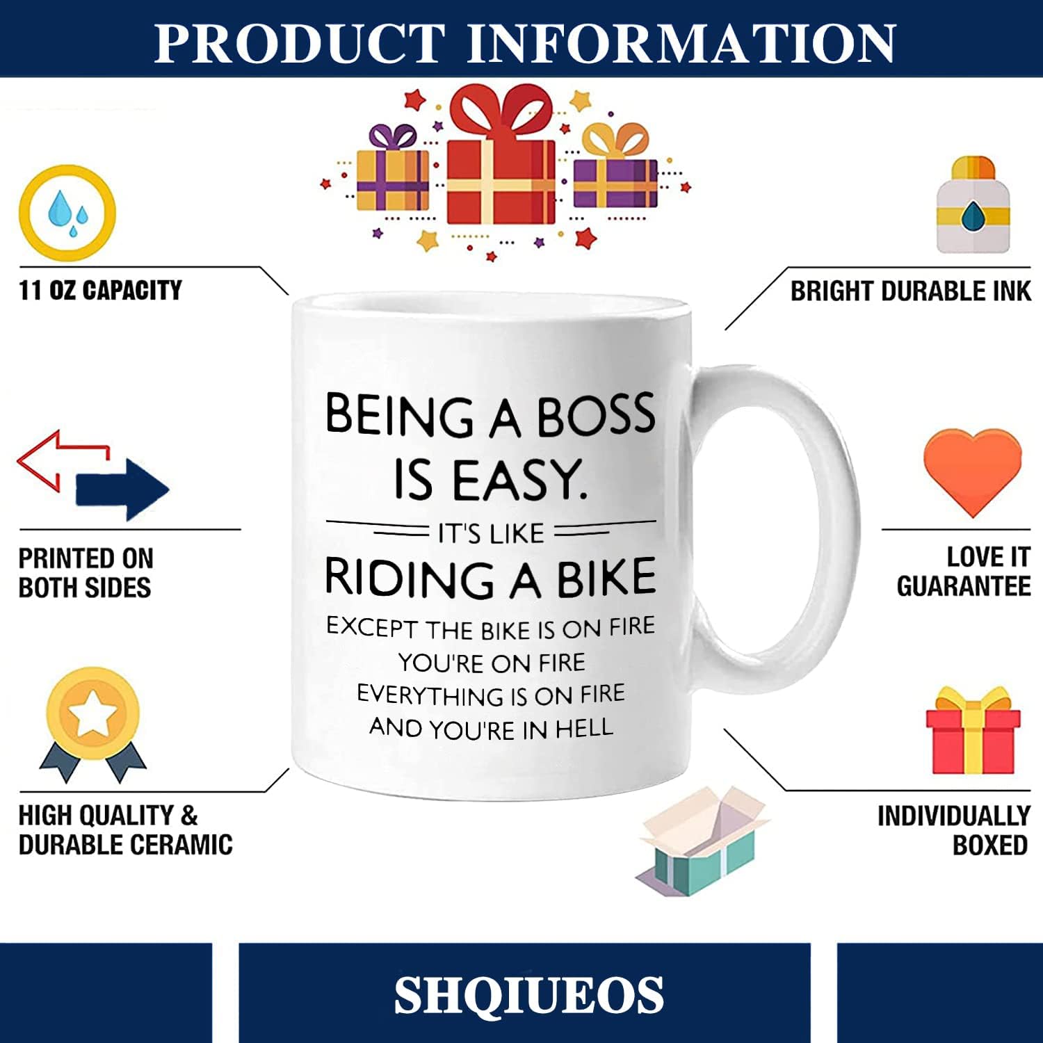 Taza de café de 11 onzas, regalos divertidos para la oficina del jefe, regalos de cumpleaños para jefe, regalos de Navidad para el día del jefe