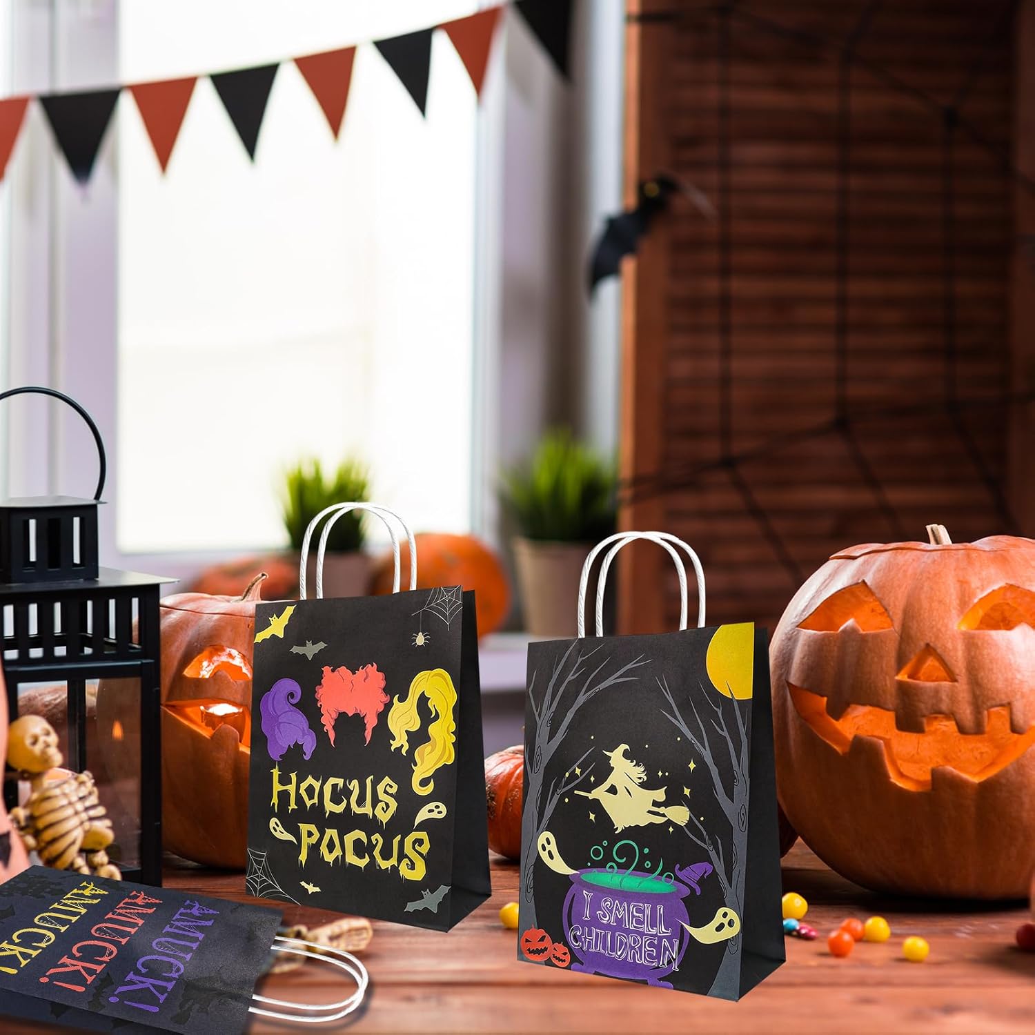 HOWAF 12 bolsas de regalo para fiesta de Halloween, bolsas de regalo de Hocus Pocus, I Smell A Children para regalos de fiesta de brujas de