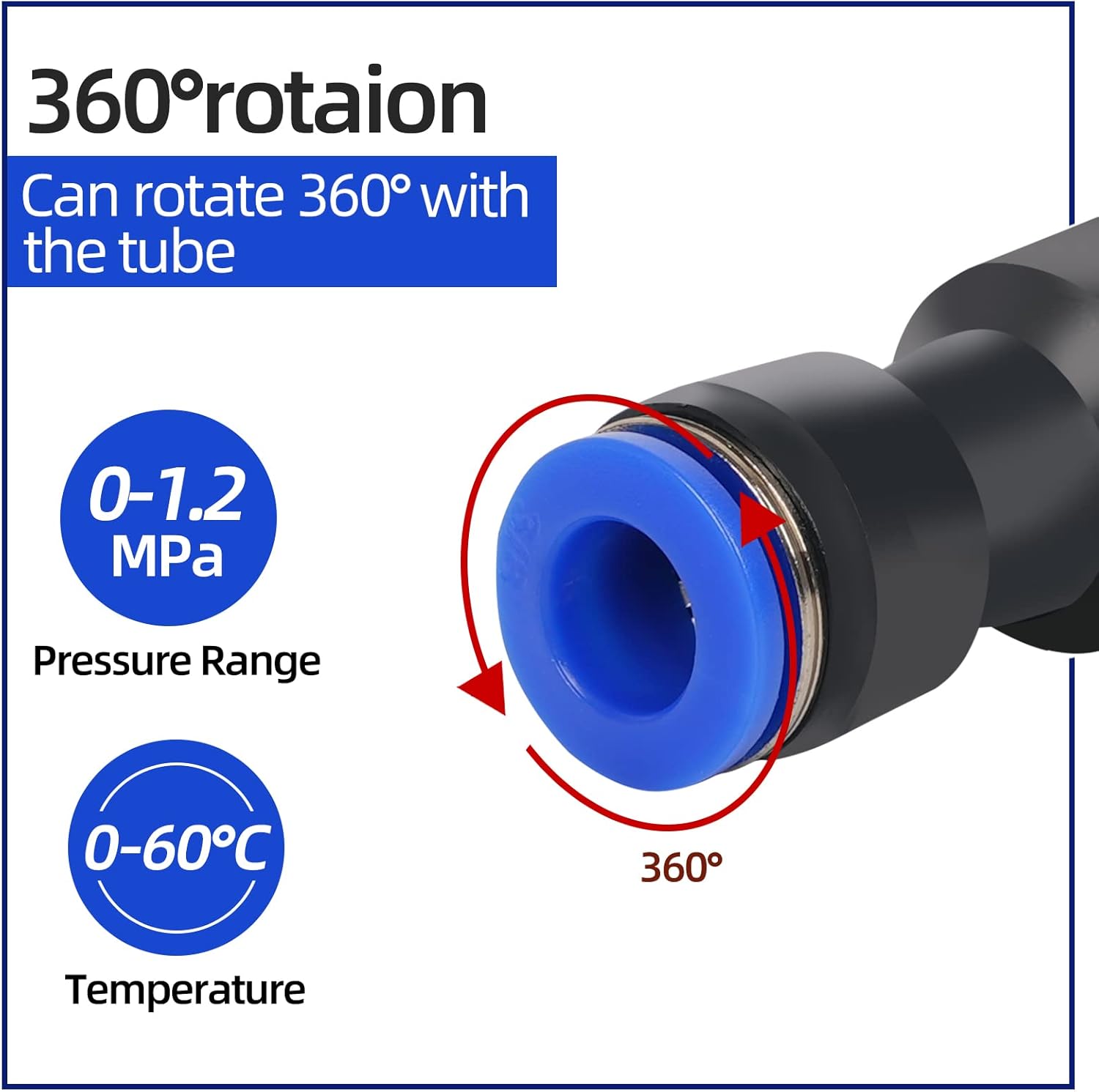 8PCS 12inch OD – 12inch OD Push to Connect Kit de montaje, conector de agua neumático recto de dos vías
