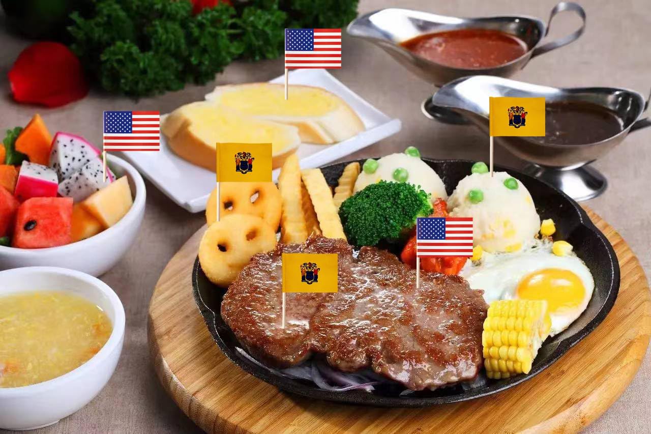 100 banderas de palillos de dientes del estado de Nueva Jersey de Estados Unidos y Nueva Jersey, mini adornos pequeños para cupcakes de Nueva