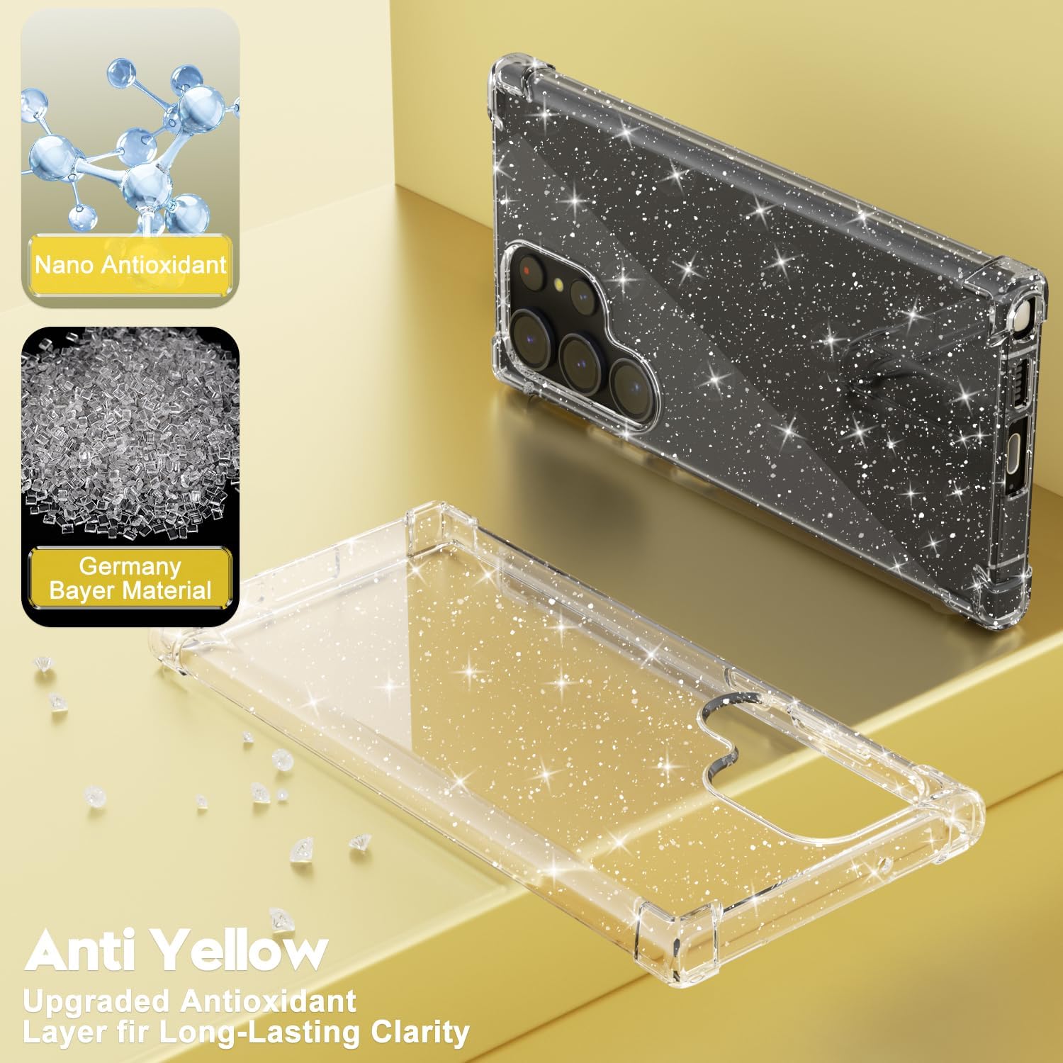 Svanove Funda para Samsung Galaxy S22 Ultra con purpurina, bonita funda brillante brillante para mujer, diseño estético, transparente, delgada,