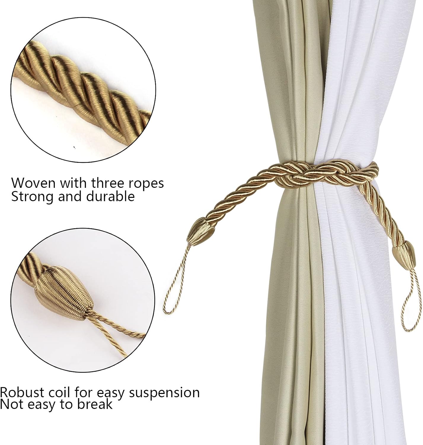 Abrazaderas de cortina decorativas elegantes para exteriores, modernas cuerdas para cortinas con ganchos, paquete de 2