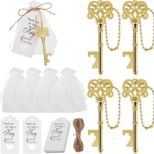 20 piezas de abrebotellas de esqueleto vintage con bolsas de organza, etiquetas de agradecimiento, cuerda de yute y cadenas, regalos perfectos de 20 piezas de abrebotellas de esqueleto vintage con bolsas de organza, etiquetas de agradecimiento, cuerda de yute y cadenas, regalos perfectos de