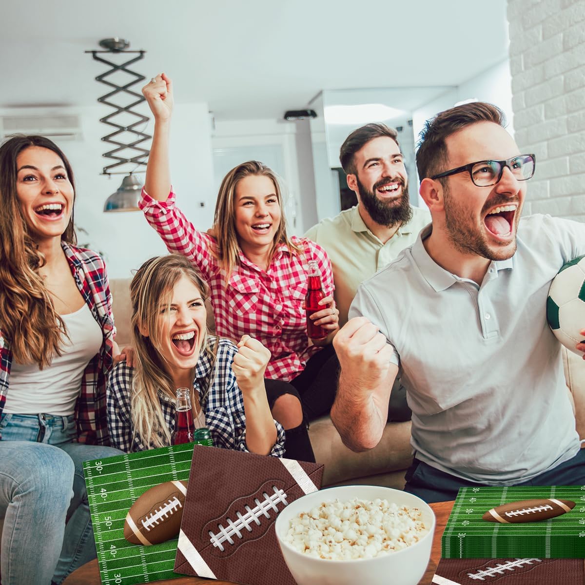 Suministros de fiesta de cumpleaños de fútbol, 40 servilletas de fiesta de fútbol, decoración de mesa temática de fútbol para touchdown fiesta de