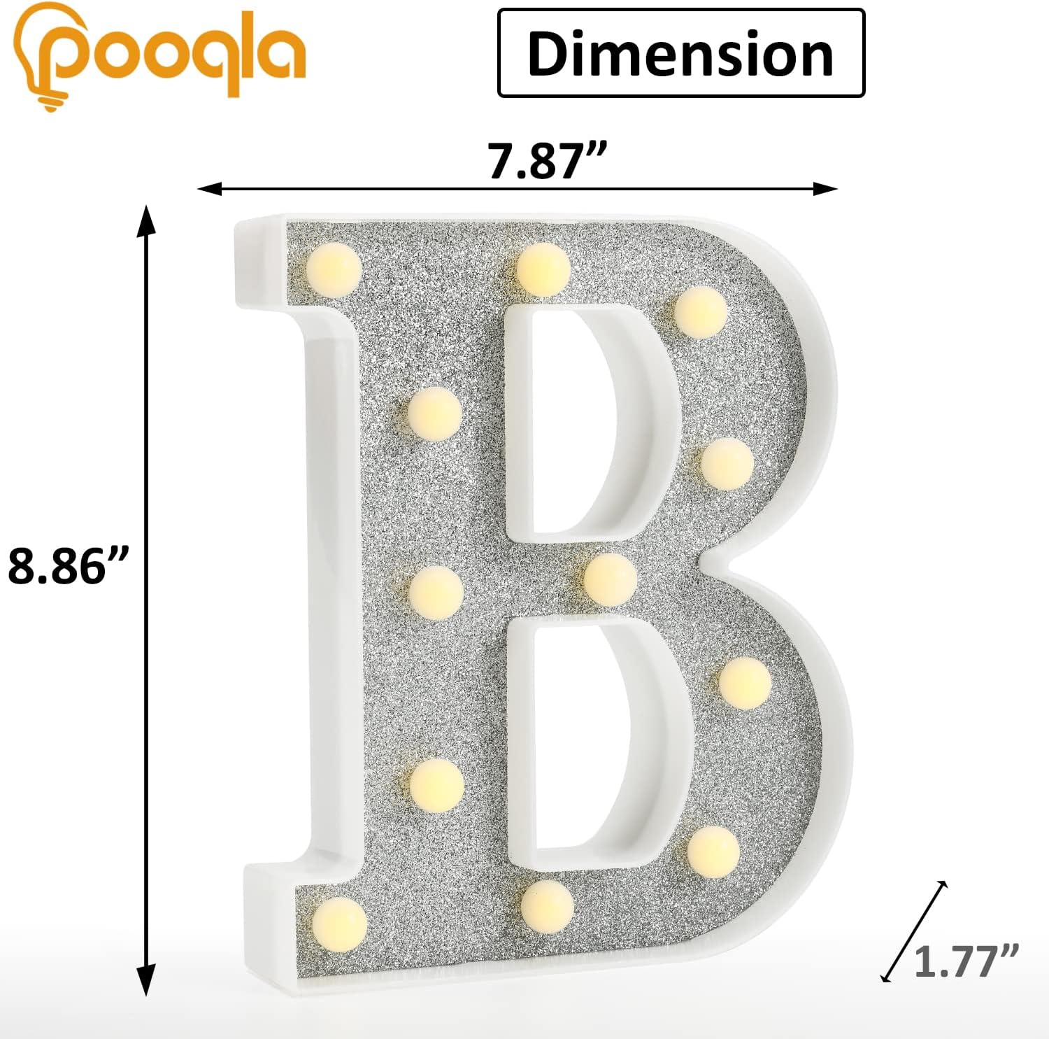 Pooqla Letras iluminadas coloridas, letras con luces LED, letreros de marquesina alimentadas por pilas, lámpara de letras de 18 colores con control