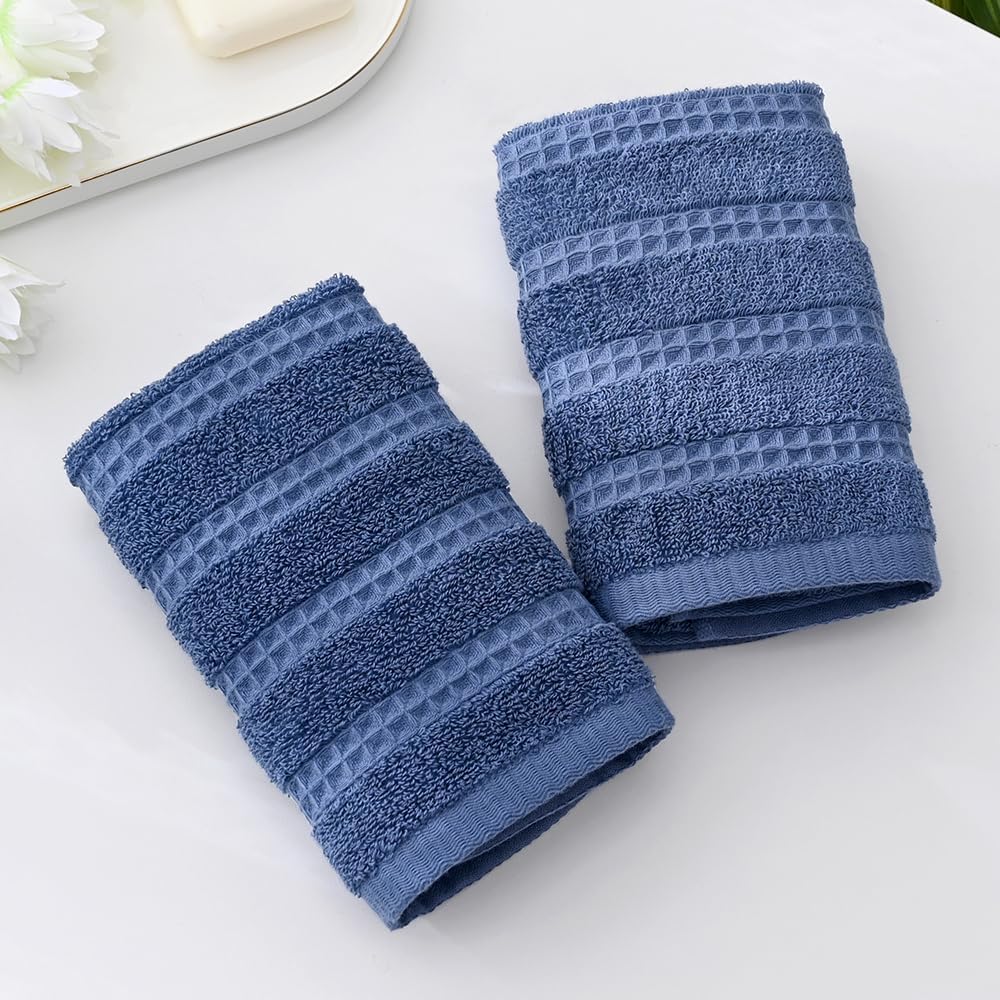 Toallas de mano azul marino, 100% algodón, tejido a rayas, de secado rápido, toallas de cocina ultra absorbentes y ligeras para baño (2 piezas,
