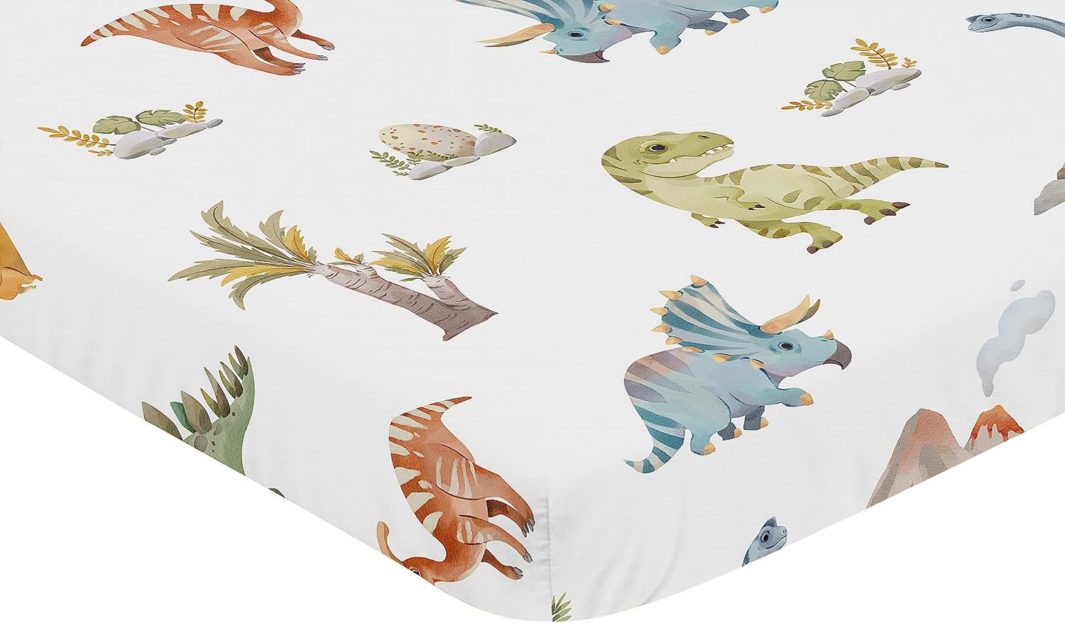 Sweet Jojo Designs Acuarela Dinosaurio Dino Boy Sábana bajera para cuna para bebé, cuarto de bebé, habitación de recién nacido, portátil, paquete y