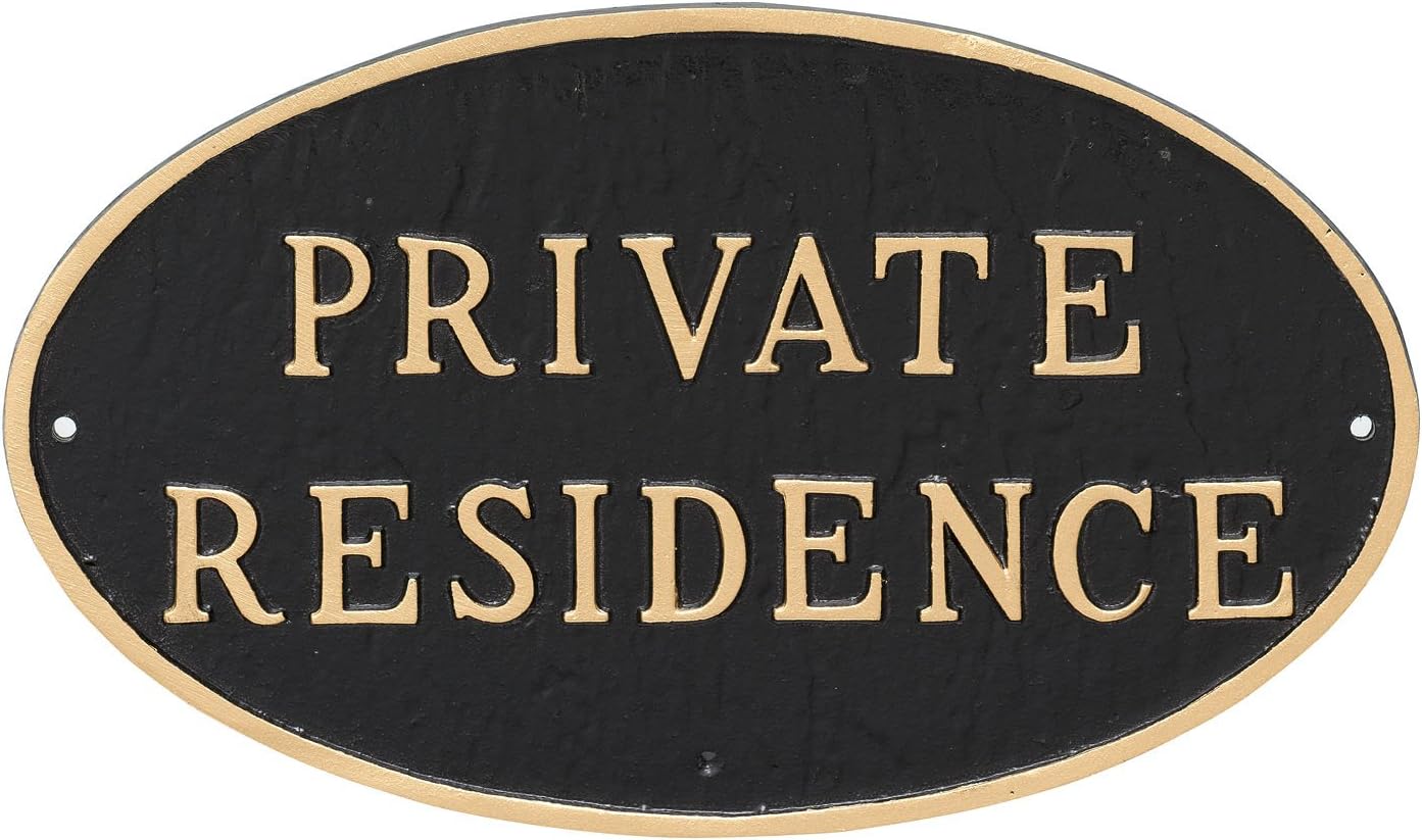 Placa ovalada de residencia privada de metal fundido – Placa de exhibición de pared o césped – Letrero de privacidad para el hogar o negocio –