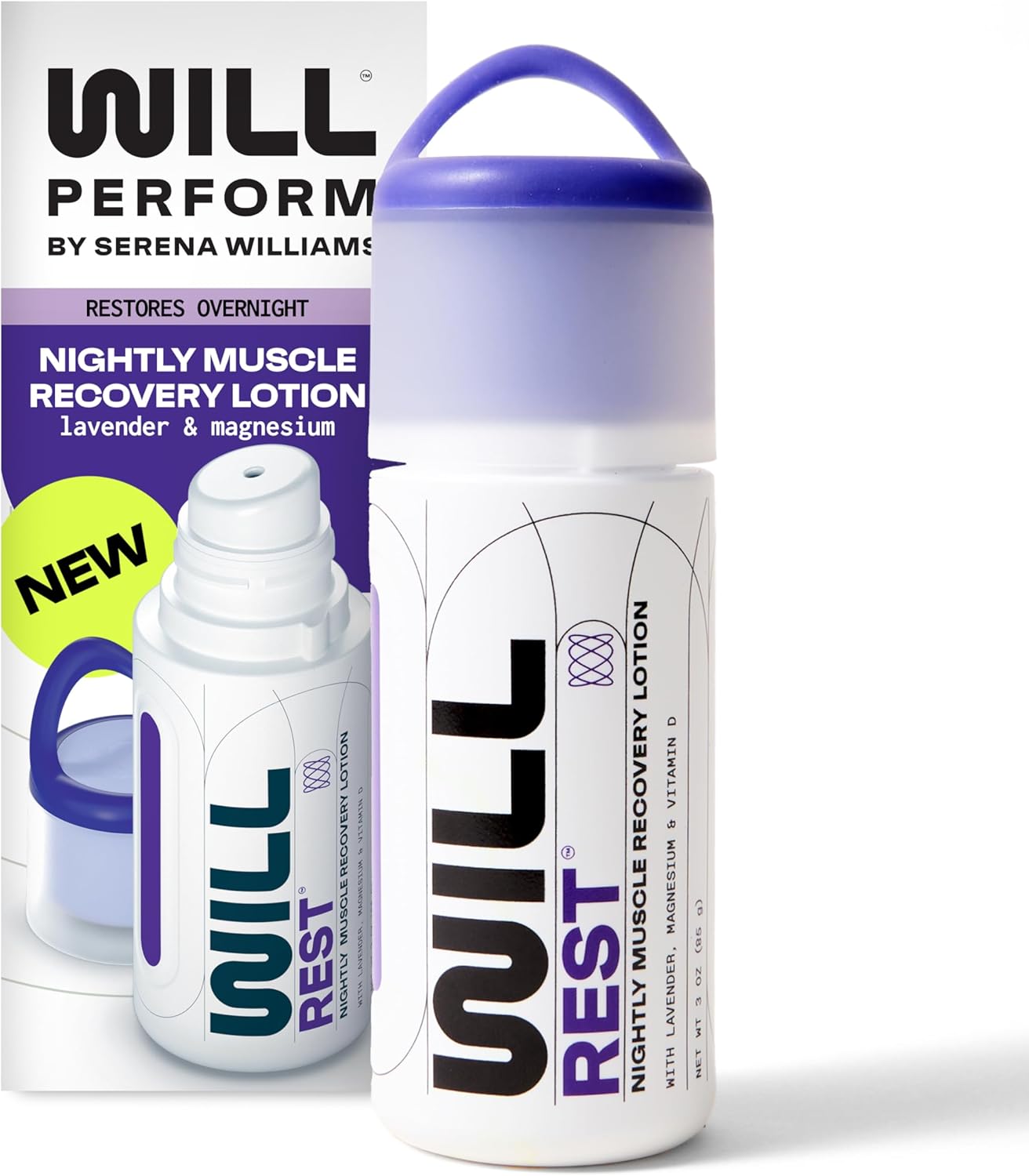 WILL Perform Loción de magnesio para dormir por Serena Williams I Nightly Topical Magnesium Cream para recuperación muscular y relajación I Loción