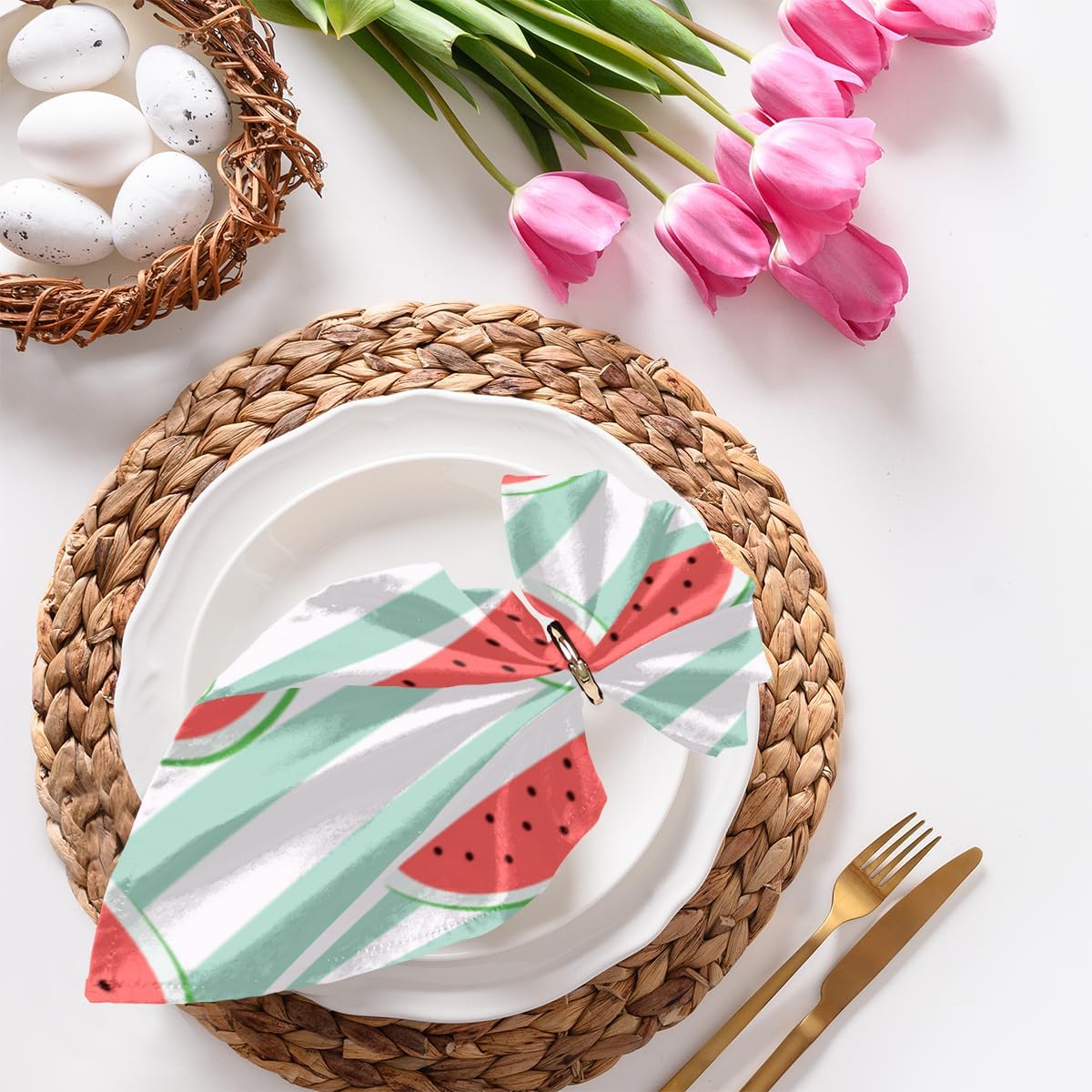 Cloth Napkins Set of 6 Summer Watermelon 20×20 Inch Cloth Napkins Watermelon Stripes Washable Reusable Kitchen Dinner Napkins Table Decor for