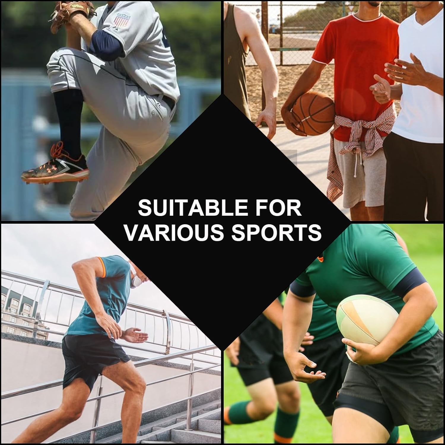 Rodilleras de baloncesto para adultos, manga de compresión para piernas, para baloncesto, voleibol, patineta o ciclismo (L, negro)