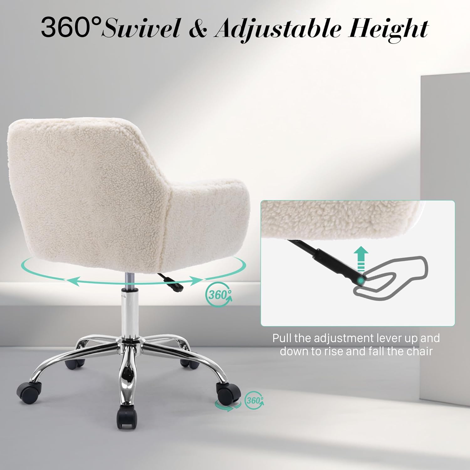 Homedraft Silla de escritorio giratoria de piel sintética de 360, sillón de oficina en casa ajustable con base plateada para adolescentes, mujeres y