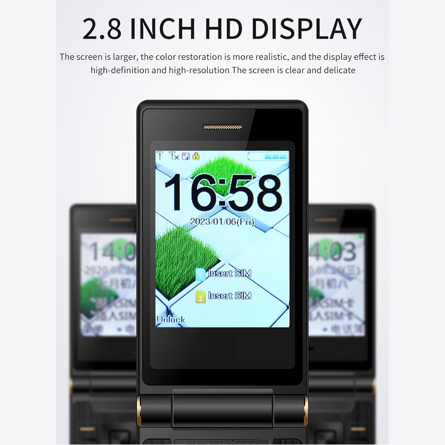 M31 2G GSM desbloqueado Senior Flip Phone, teléfono celular de botón grande con botón SOS, teléfono básico de doble SIM para ancianos, con pantalla