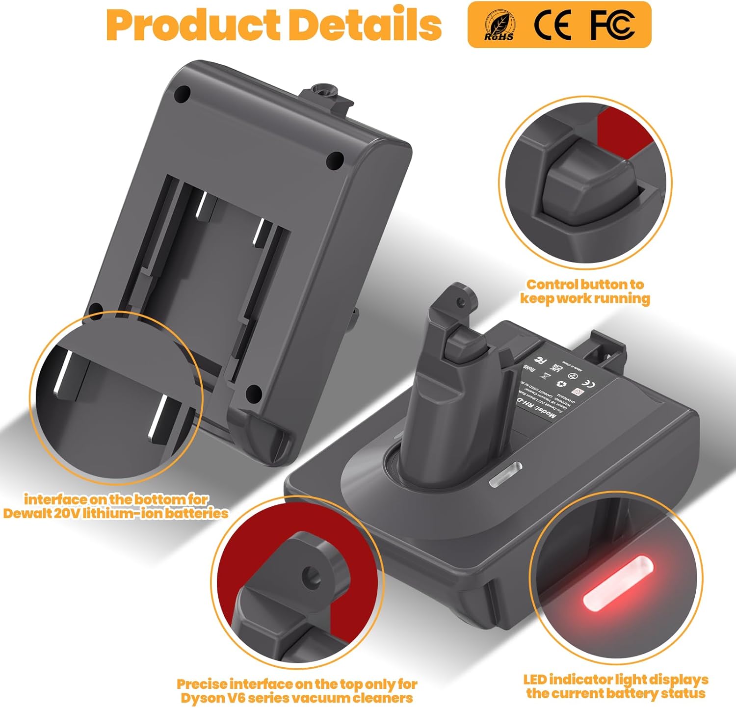 V6 – Adaptador de batería para Dyson para Dewalt 20 V, convertidor de batería de litio de repuesto para Dyson V6 SV03 SV04 SV09 DC62 DC59 Animal