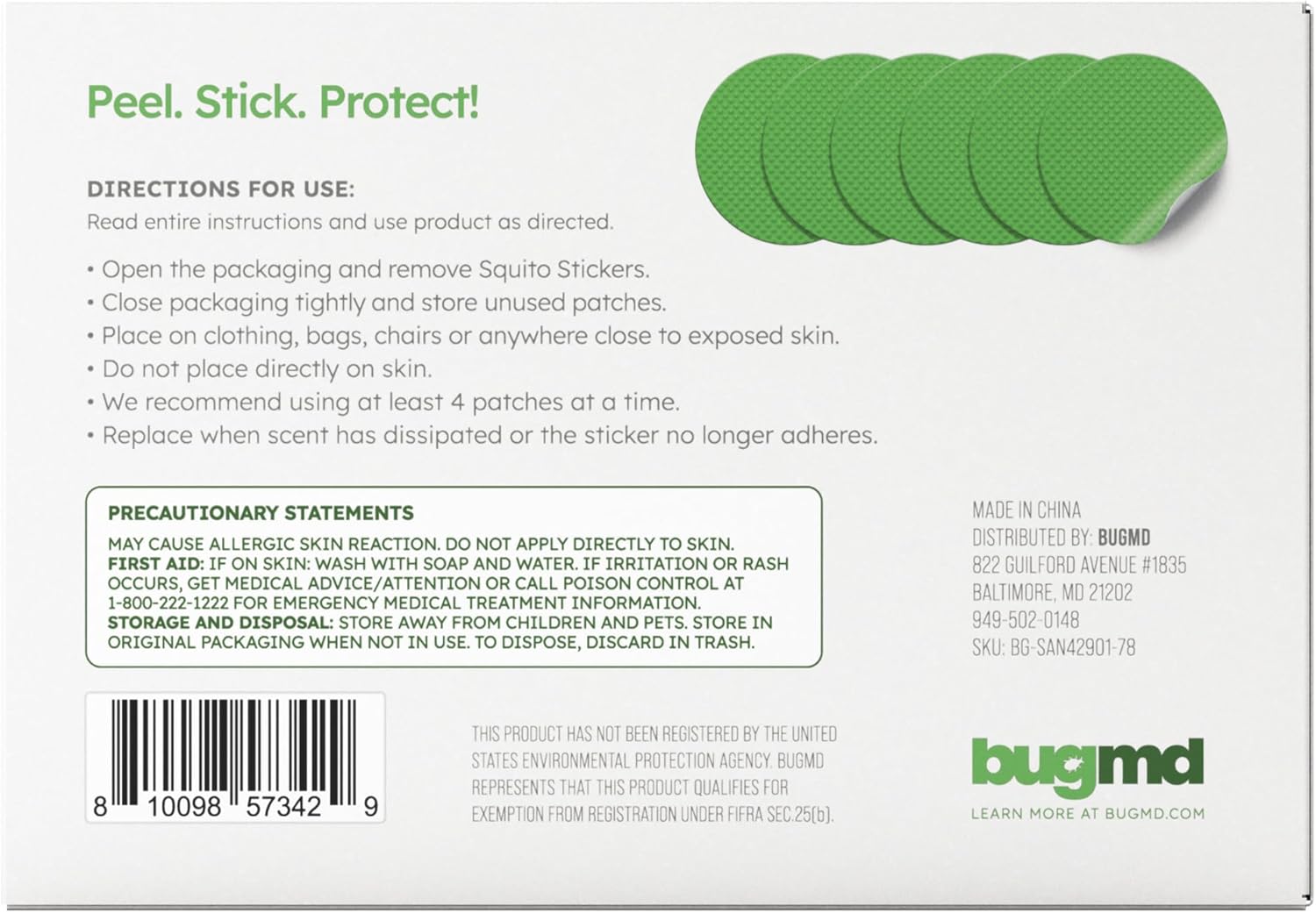 BugMD Squito Stickers Mosquito Repellent Patch Stickers for Adult (78 Pack), Safe and Effective Insect Repellent Patches for Adults Toddlers, Kids