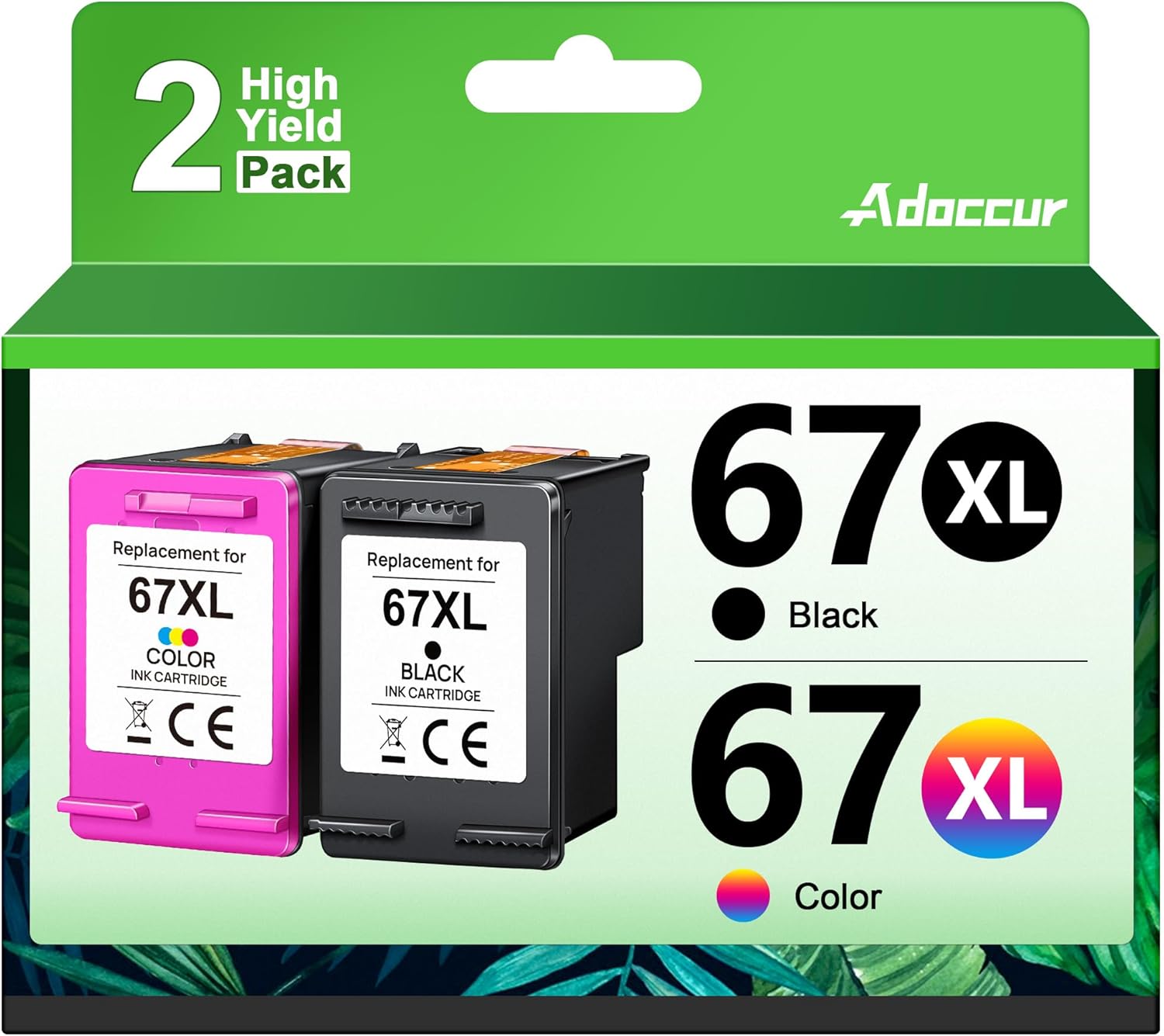Adoccur Cartuchos de tinta 67XL de repuesto para HP Ink 67 67XL para HP DeskJet 2755e 2755 2700 2700e 2734e 4155e 4155 Envy 6055e 6455e 6400 6075