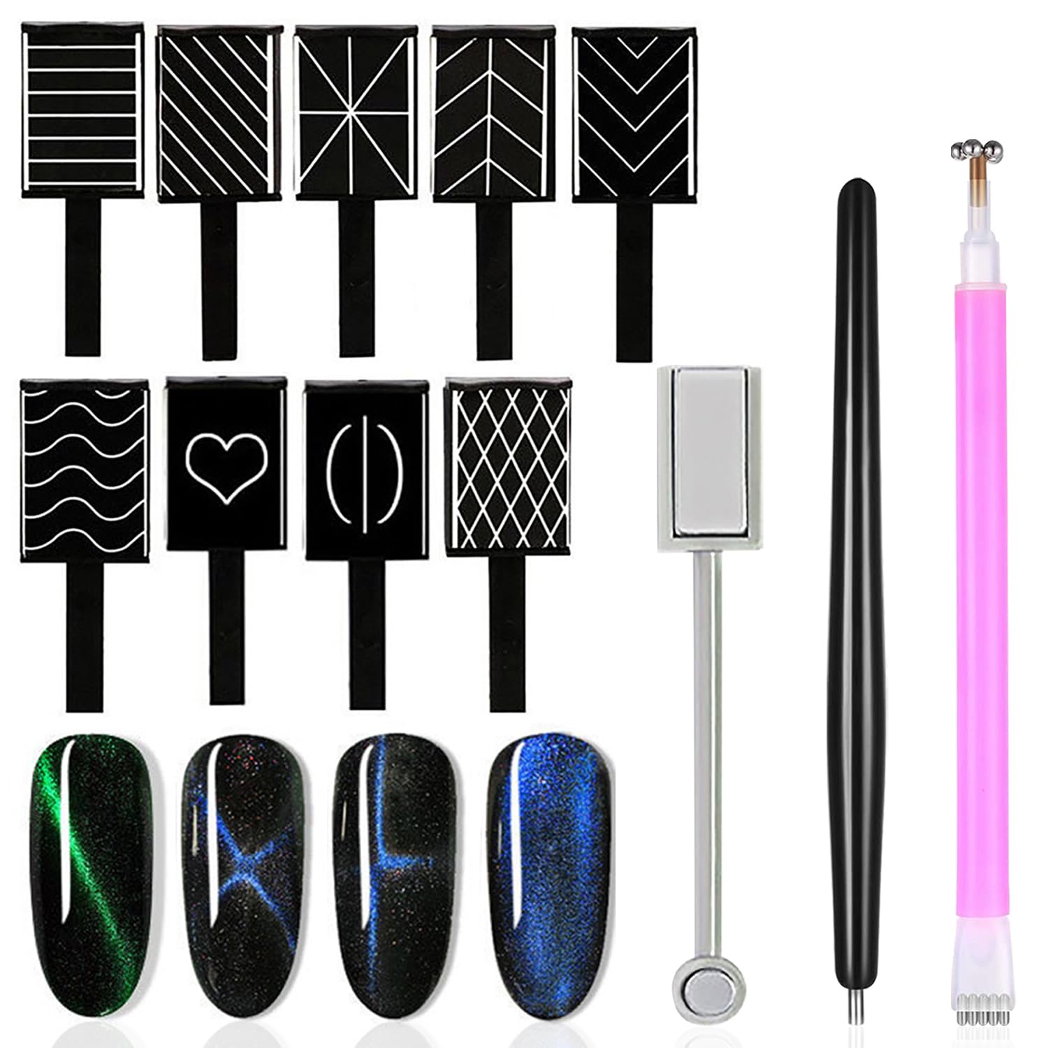 YECIRALA 12 piezas de imanes de uñas para esmalte de gel de ojo de gato, juego de herramientas para uñas de ojo de gato, esmalte de arte, placa