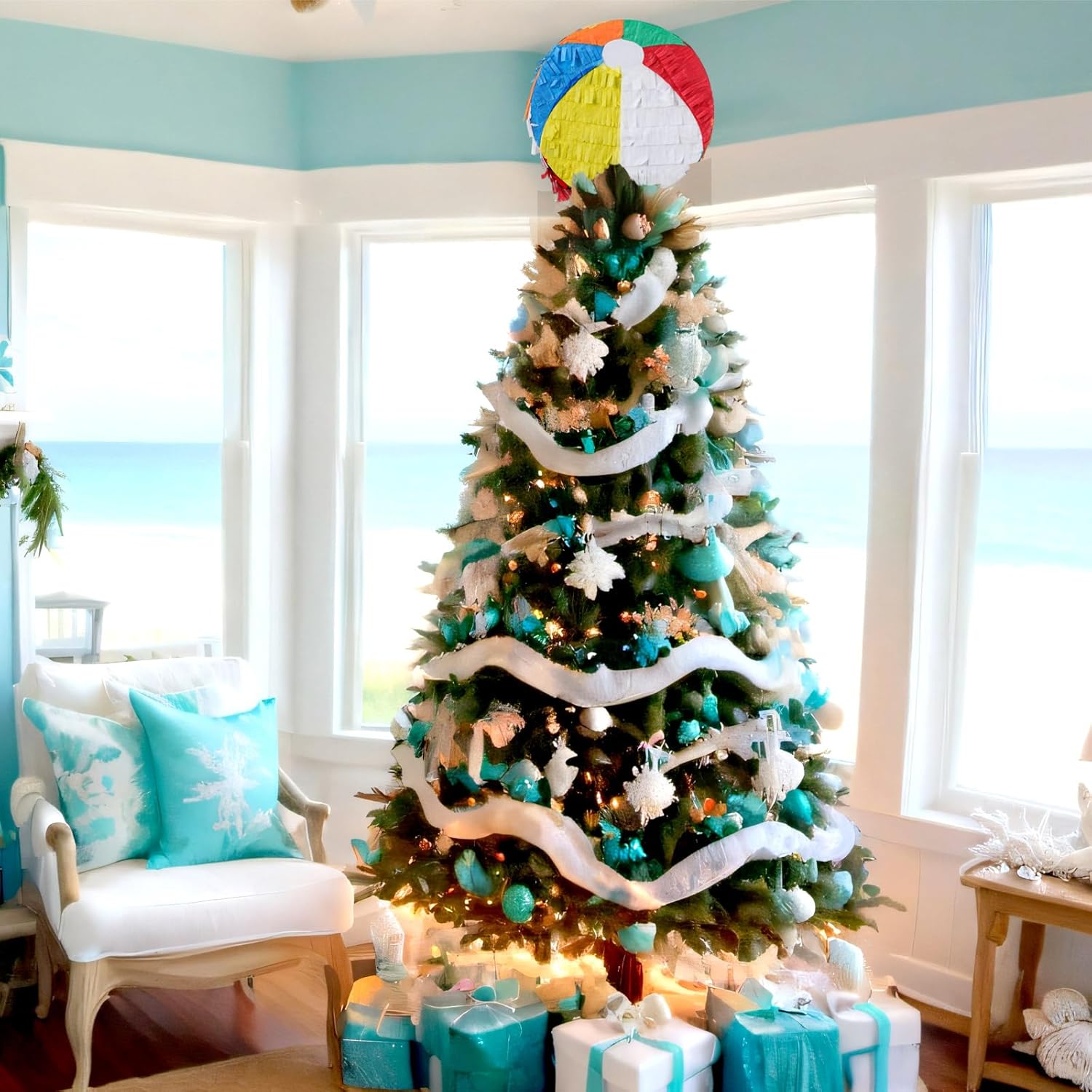 Decoración de árbol de bola de playa de verano de 7.8 pulgadas, decoración de árbol de fiesta hawaiana, adornos de árbol de verano, piscina, playa,