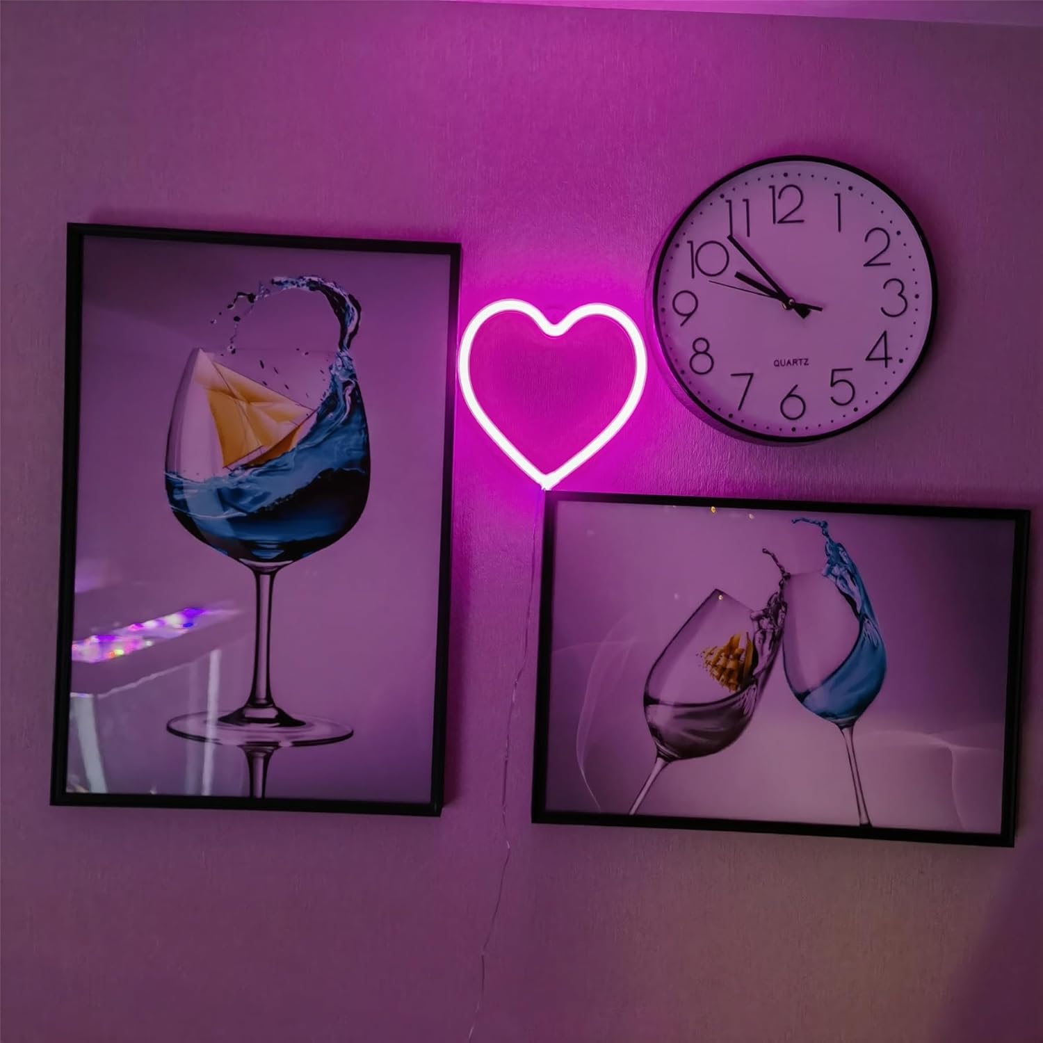 2 letreros de neón de corazón de San Valentín, funciona con pilas, luces LED de neón rosa, decoración de pared para dormitorio, cocina, puerta,