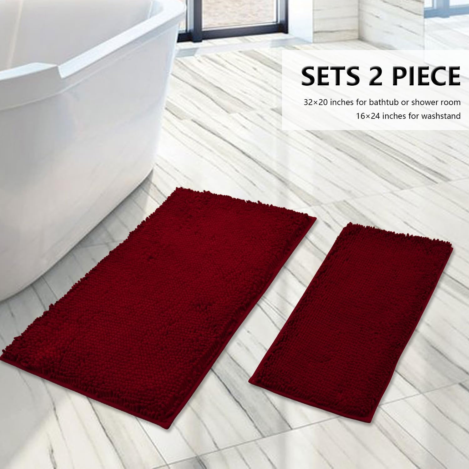 Juego de 2 alfombras de baño de felpilla extrasuave absorbente, tapete de baño con parte inferior antideslizante de PVC resistente, lavable a