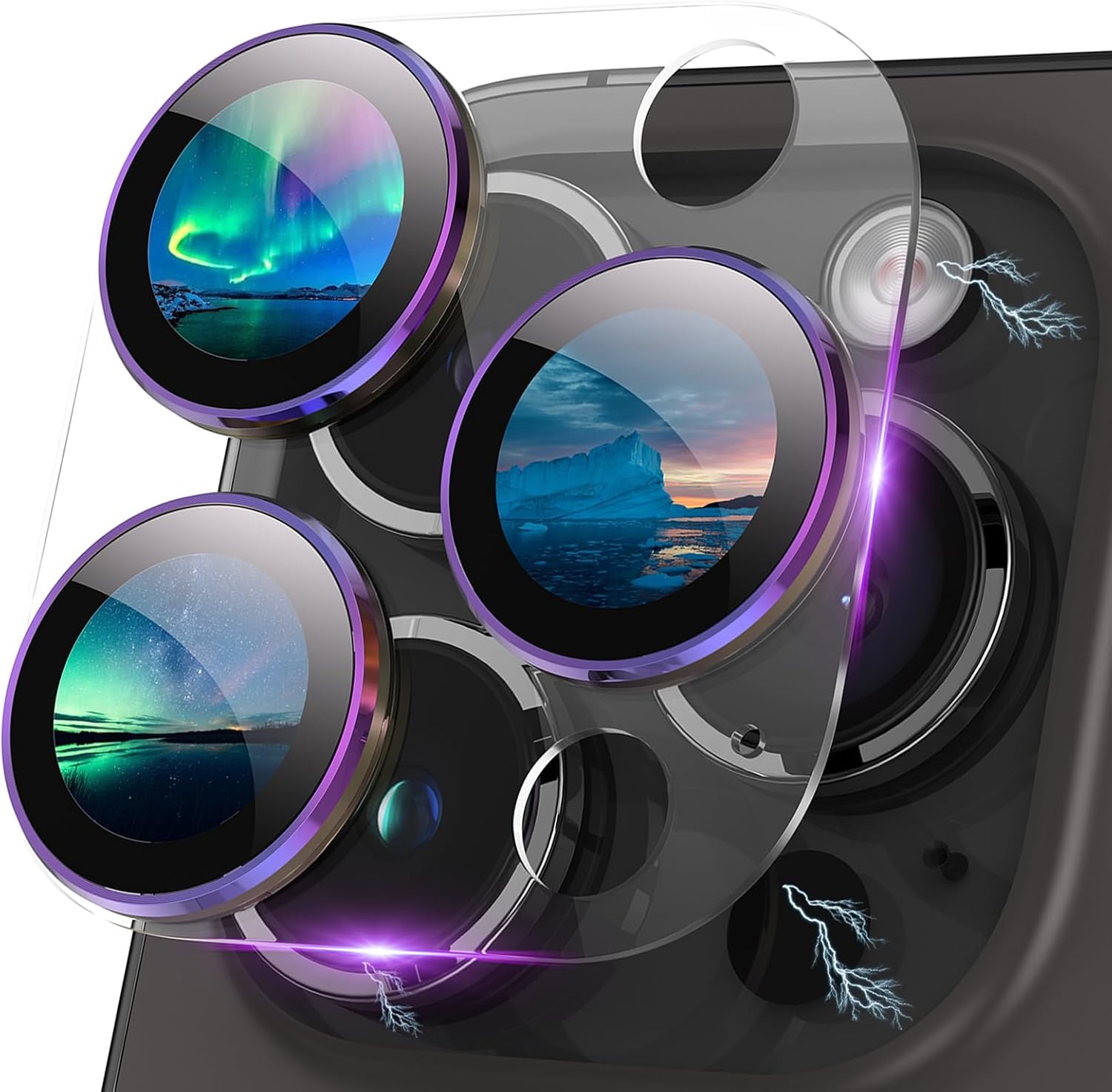 Diseño para iPhone 15 ProiPhone 15 Pro Max, protector de lente de cámara, cobertura completa Disparo nocturno HD 9H vidrio templado acrílico