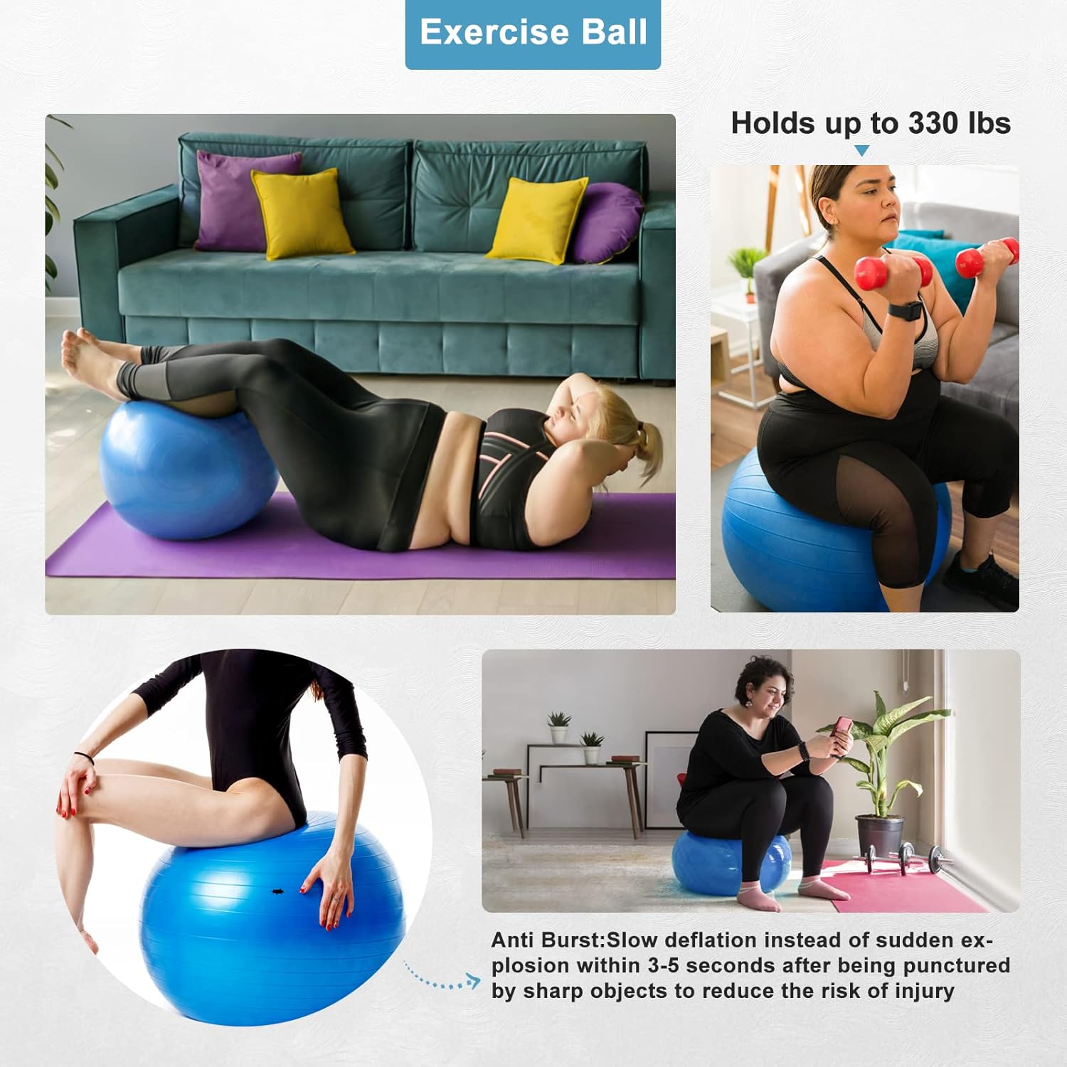 Pelota de yoga, pelota de pilates gruesa antideslizante para embarazo, parto, entrenamiento y entrenamiento básico, pelota de fitness antiestallidos
