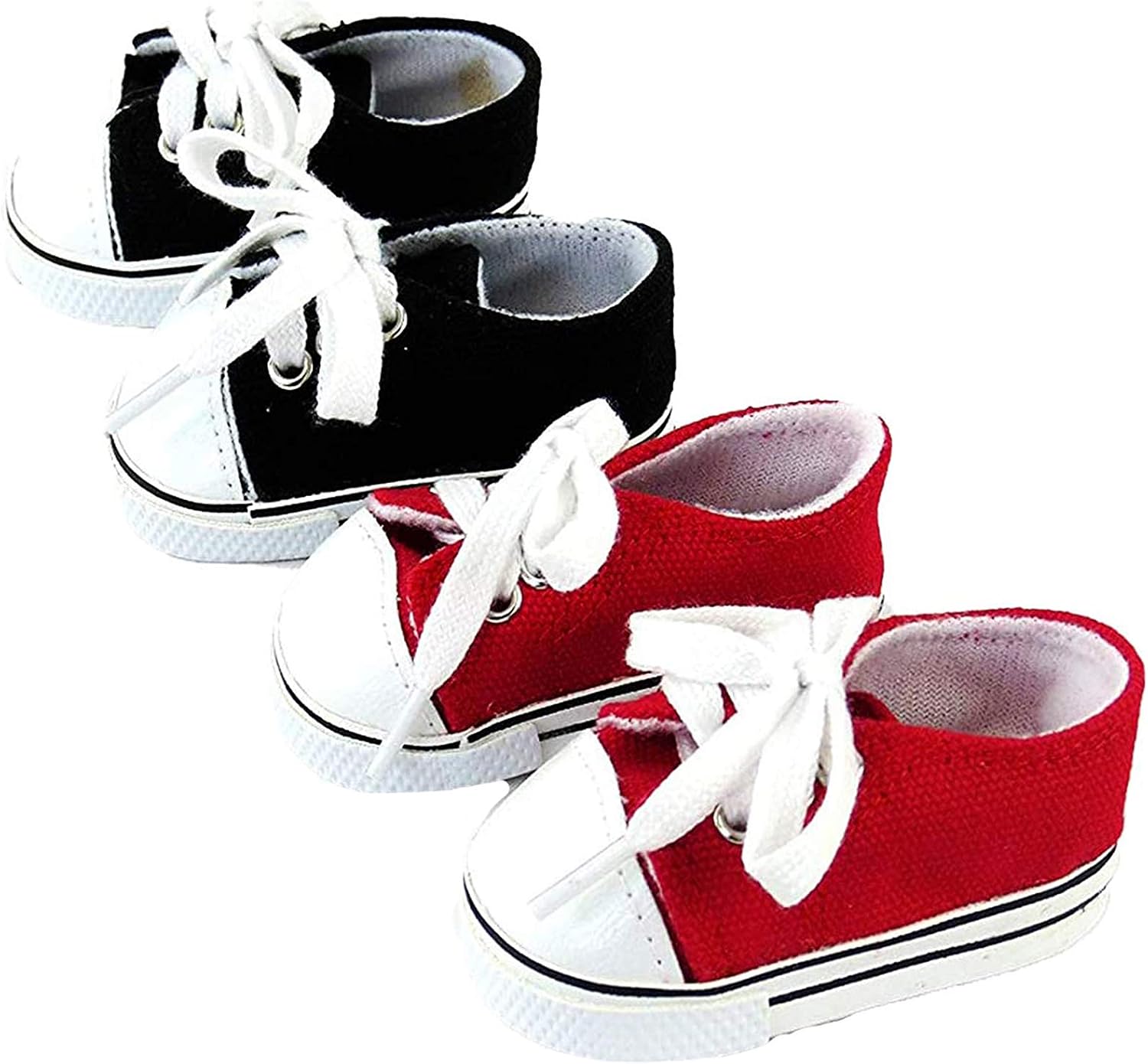 American Fashion World Zapatillas rojas y negras para muñecas de 18 pulgadas, paquete de 2, calidad premium y diseño moderno, zapatos de muñeca,