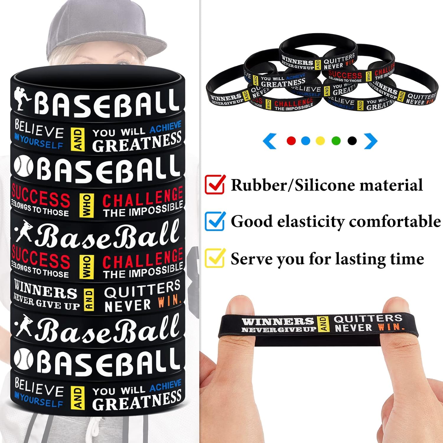 Deekin 36 pulseras de silicona motivacionales de béisbol, regalos de fiesta de béisbol, premios deportivos, suministros de fiesta de cumpleaños,