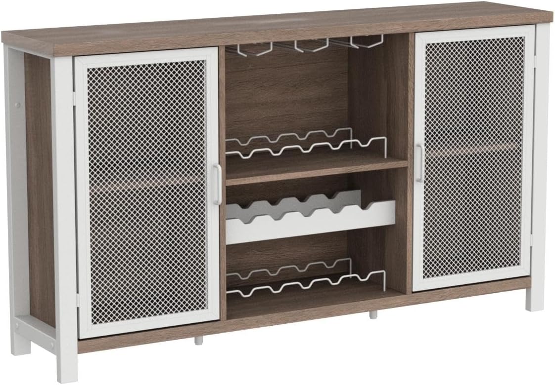 IBF Gabinete de bar de vino, gabinete de licor de granja para licor y vasos, aparador de buffet con estante de almacenamiento, soporte de madera