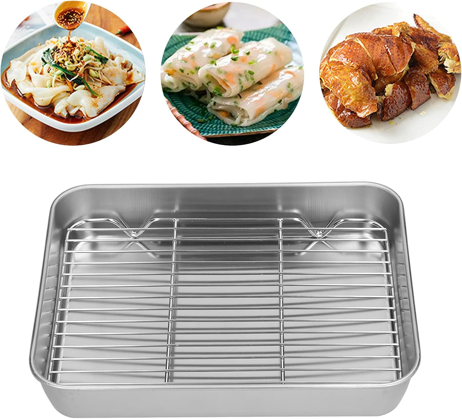 Sartén para asar con estante para hornear, bandejas planas para hornear japonesas refrigeradas más oscuras, bandejas rectangulares para asar con