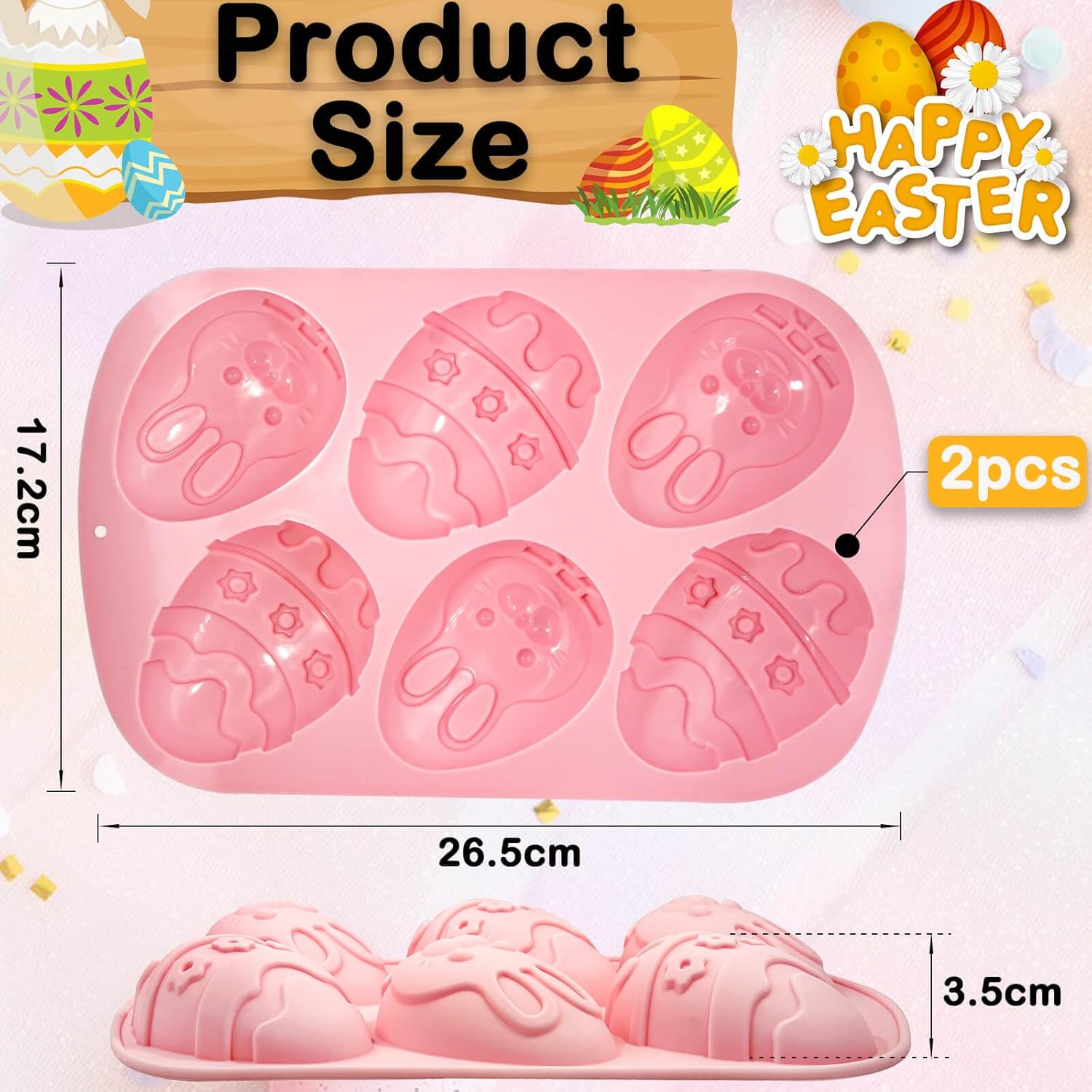 2 moldes de silicona de Pascua para hornear pudín hechos a mano, jabones, velas, gelatinas de chocolate, cubitos de hielo, gomita (rosa)