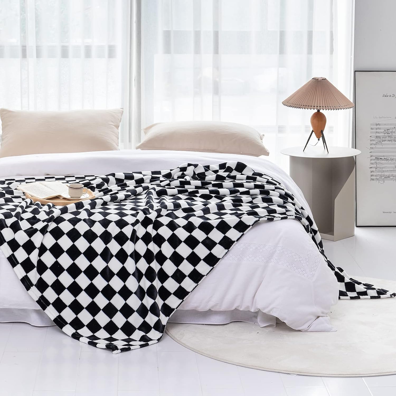 LOMAO – Manta de franela con patrón de cuadrícula de ajedrez, suave, lujosa, cálida y acogedora para sofá y cama, para todas las estaciones (color