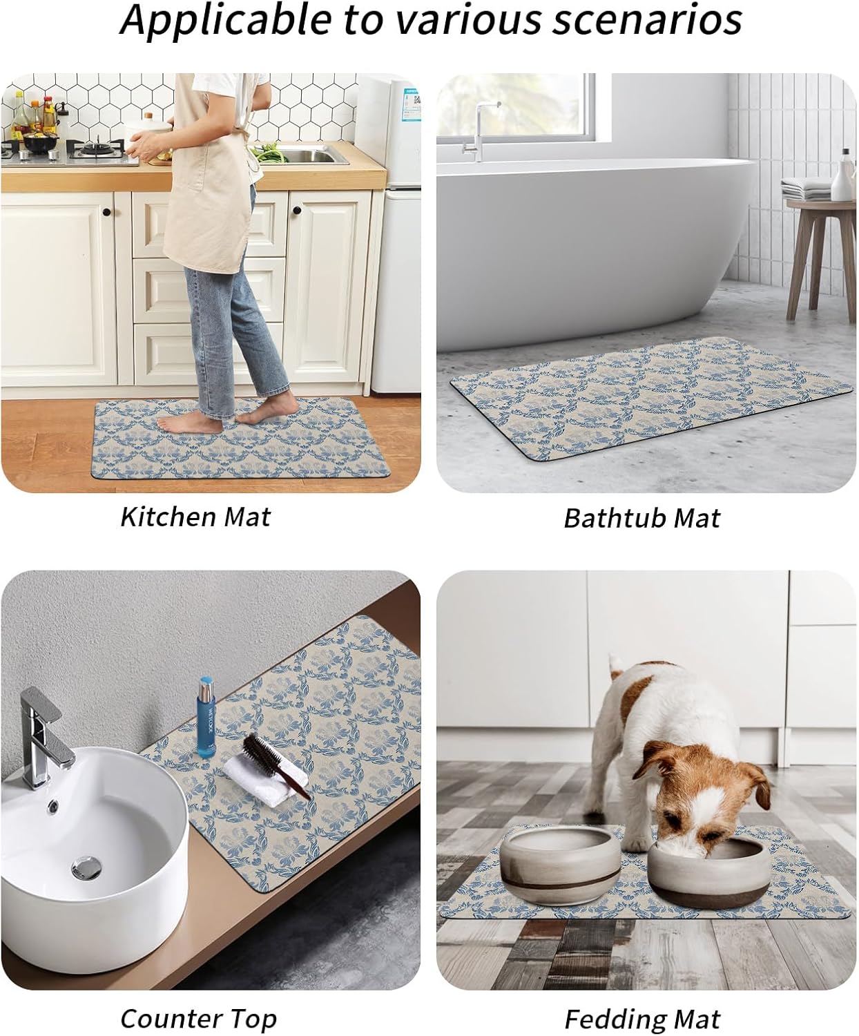 Tapete de baño azul europeo para bañera, antideslizante, de secado rápido y absorbente, tierra de diatomeas, fregadero de cocina, ducha, lavable,