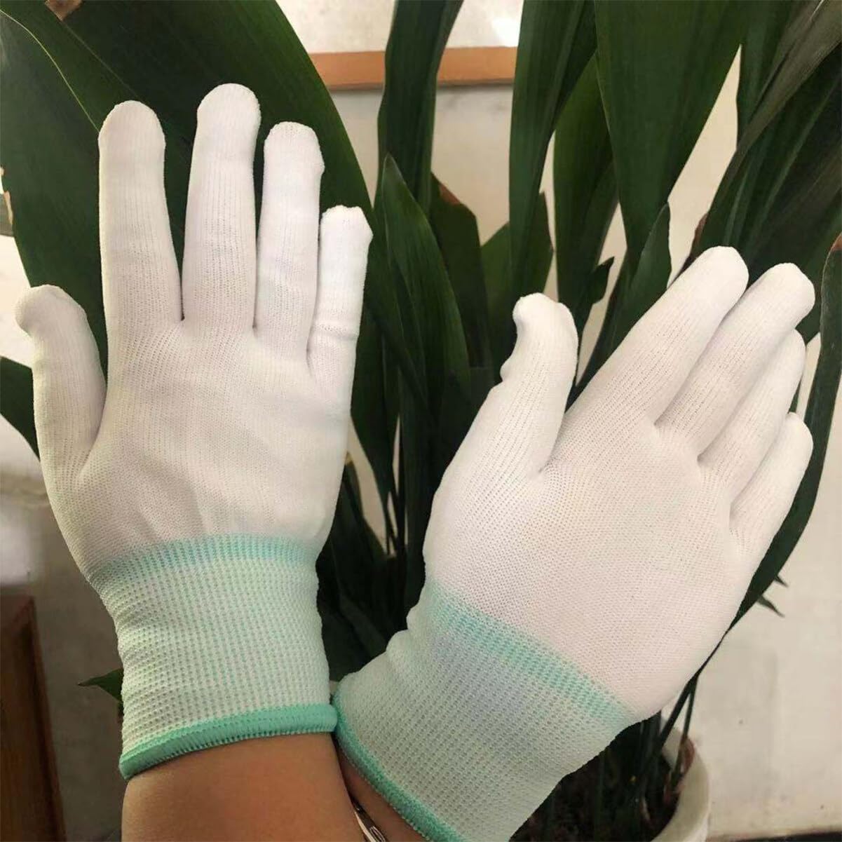 KESYOO 12 pares de guantes resistentes a los cortes, guantes de trabajo de nailon, guantes de trabajo antiestáticos, guantes de seguridad blancos