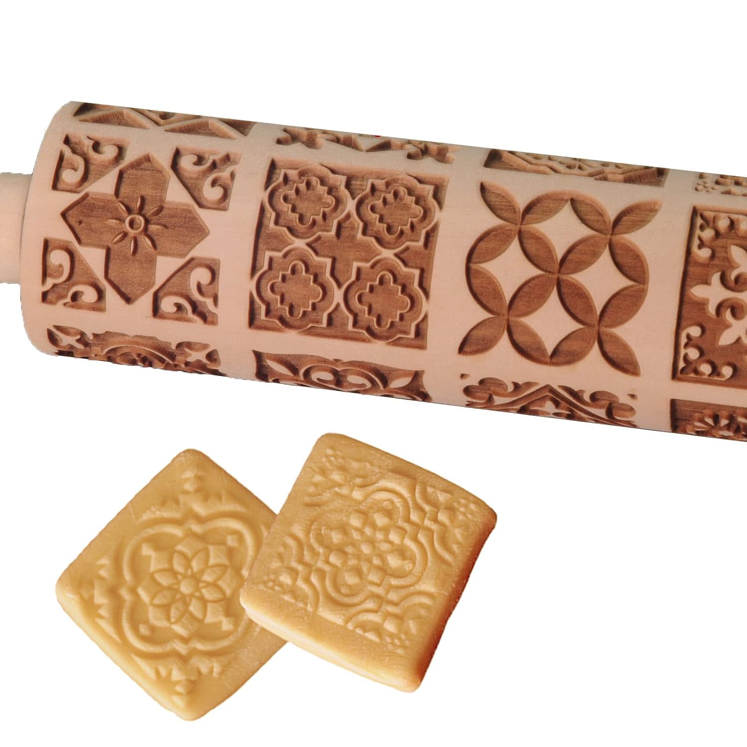 Embossed Rolling Pin, OLETNY Large Wood Textured Roller for Baking, Cookies, Decorative Pattern Rolling Pins, Christmas Gifts for Mother,
