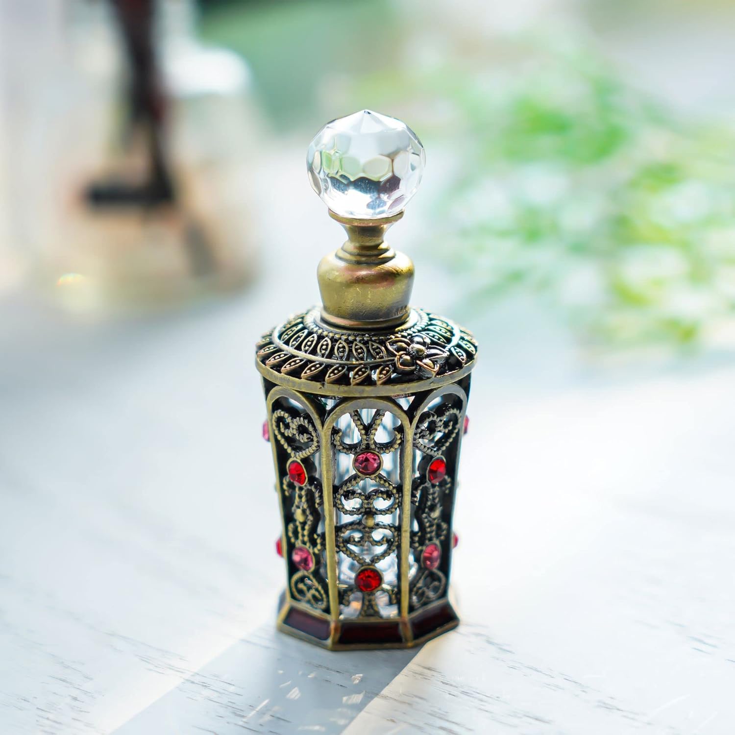 YU FENG Frascos de perfume de cristal antiguos vacíos vintage con joyas decorativas de lujo para frascos de perfume (0.3 fl oz)