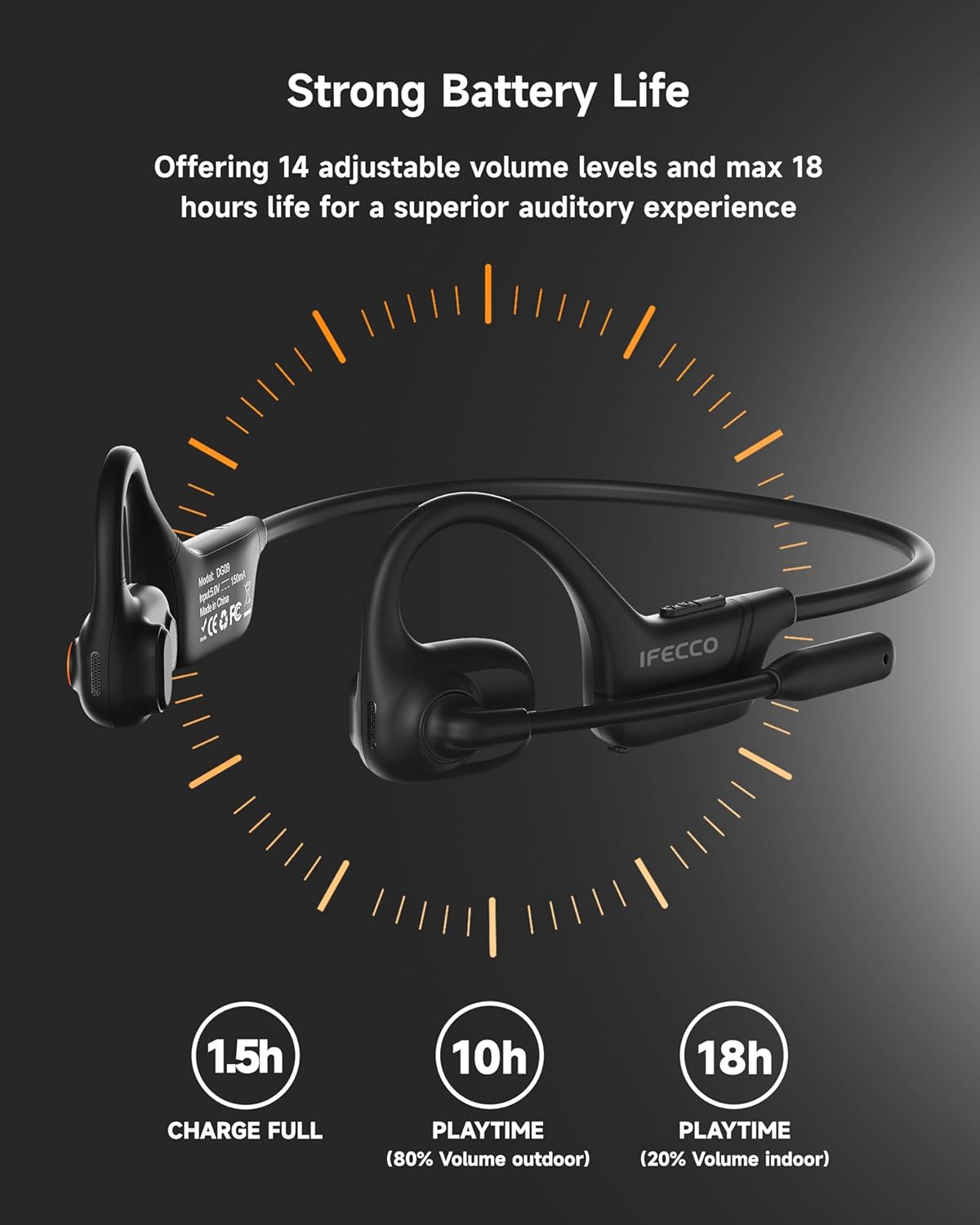 IFECCO – Auriculares de conducción de oído abierto con micrófono, auriculares Bluetooth 5.3 con micrófono de cancelación de ruido, auriculares