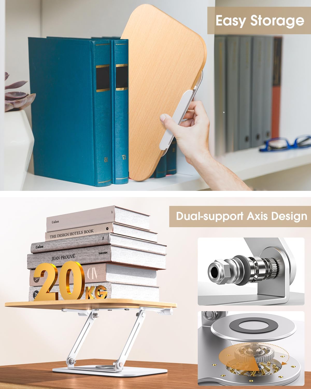 Soporte para libros, soporte para leer manos libres, soporte de escritorio ajustable con base giratoria de 360 grados y clips de página, soporte