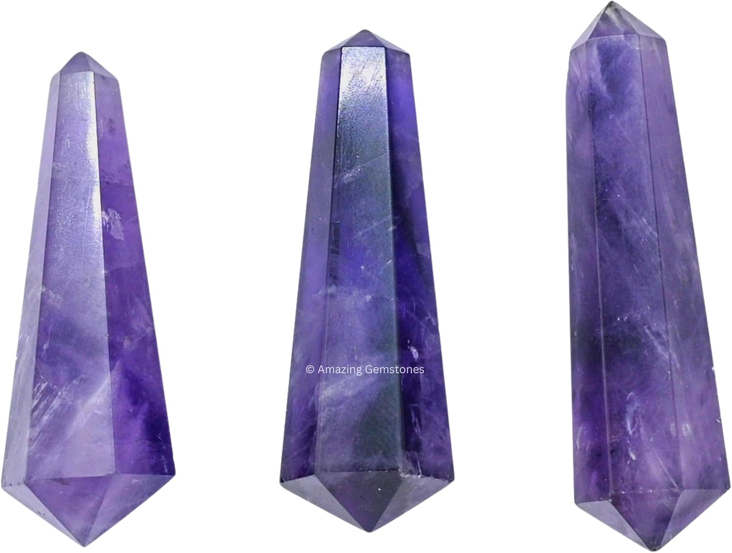 Puntos de cristal de amatista, cristales curativos y piedras a granel, paquete de 3 puntas curativas de doble terminación, cristales a granel para