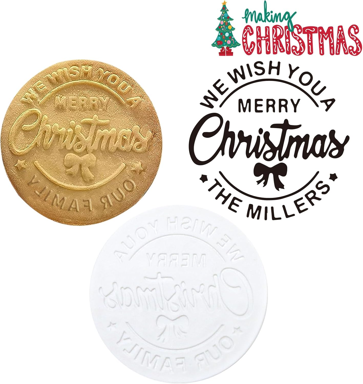 8 moldes para galletas de Navidad 2023 con tu nombre, cortadores de galletas de Navidad, diseño elevado en 3D, sello para hornear Feliz Navidad.