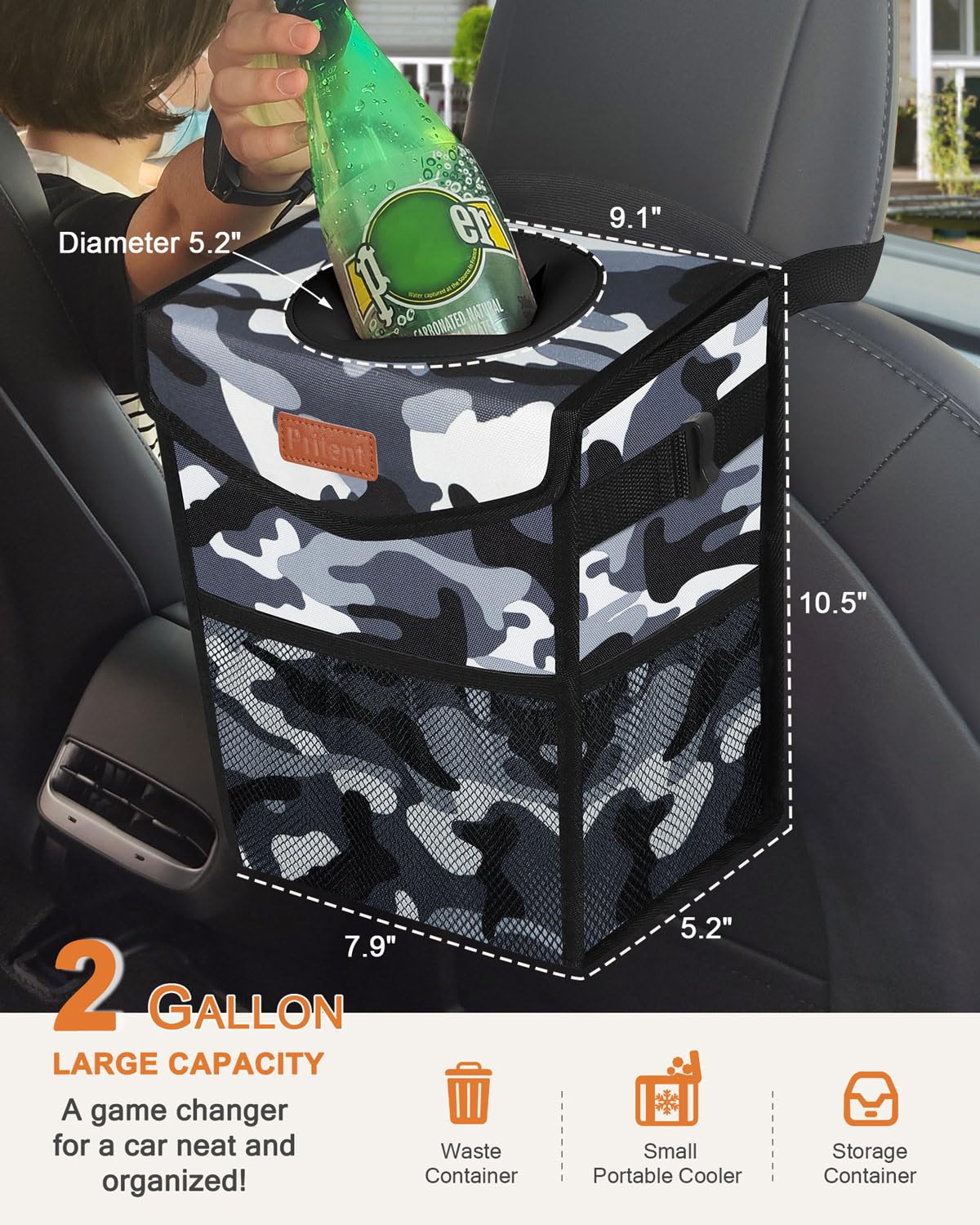 Bote de basura para automóvil con tapa, bonito cubo de basura a prueba de fugas para colgar el vehículo, pequeño organizador portátil para asientos