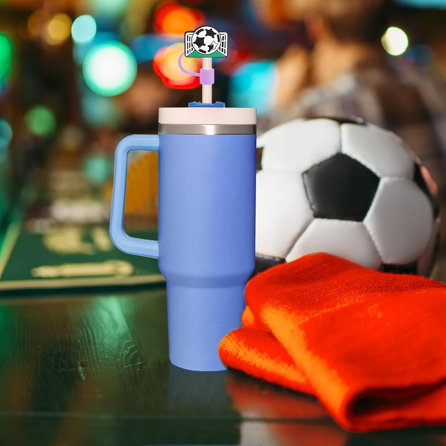 12 fundas de silicona reutilizables con punta de popote para fiestas deportivas, tapones para popotes, protector de popote deportivo para puntas de