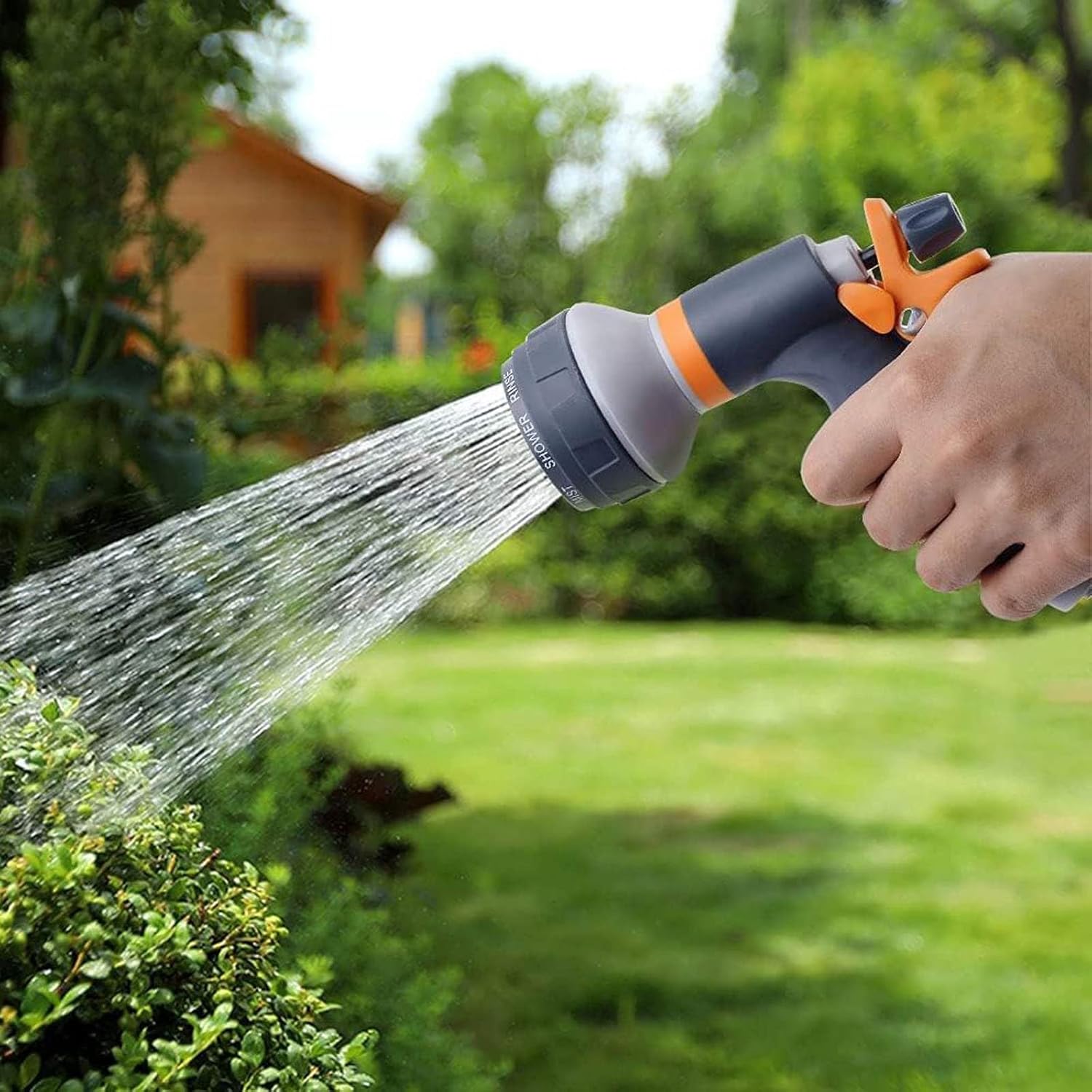 Boquilla de manguera de jardín, boquilla de pulverización de agua resistente con 8 patrones de riego ajustables, rociador de boquilla de manguera de