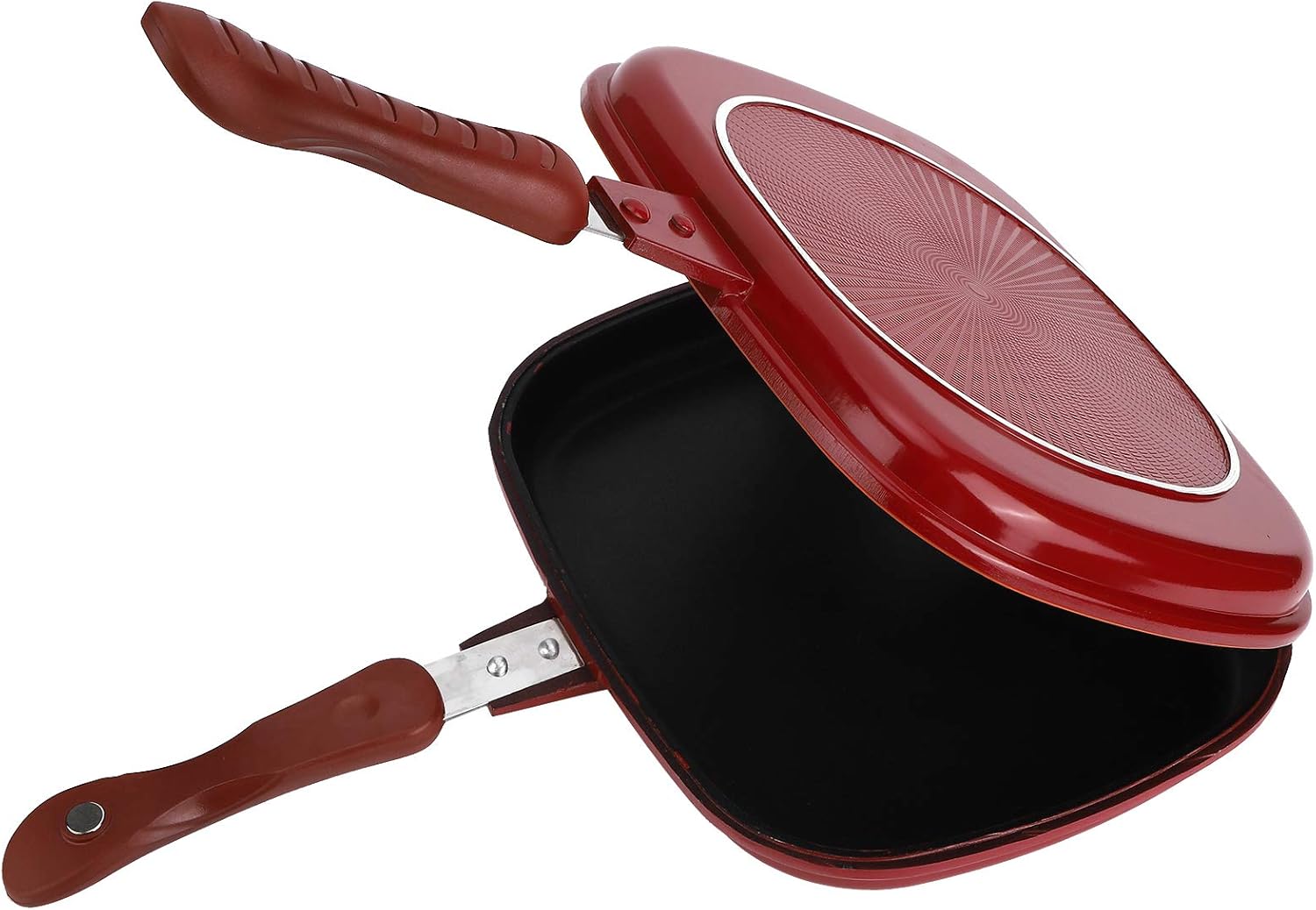 Sartén de doble cara, sartén antiadherente de aleación de aluminio cuadrada roja para utensilios de cocina, 11 x 9.5 pulgadas