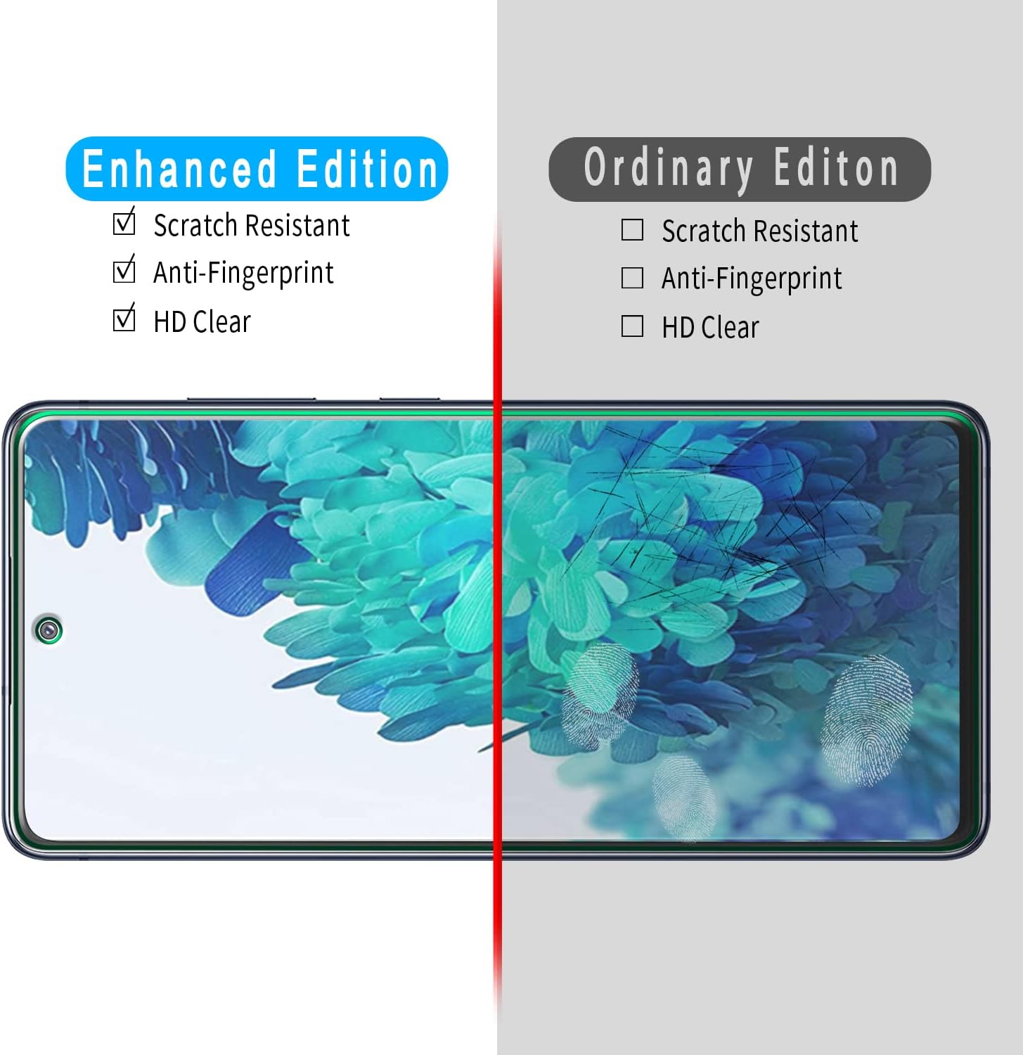Slanku Paquete de 3 protectores de pantalla para Samsung Galaxy S20 FE, vidrio templado S20 FE 5G, compatible con lector de huellas dactilares, sin