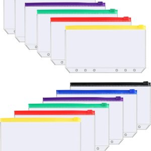 Sobres de efectivo para carpeta A6, bolsa de plástico con cremallera para presupuestos con 6 agujeros, bolsillos transparentes con cremallera Sobres de efectivo para carpeta A6, bolsa de plástico con cremallera para presupuestos con 6 agujeros, bolsillos transparentes con cremallera